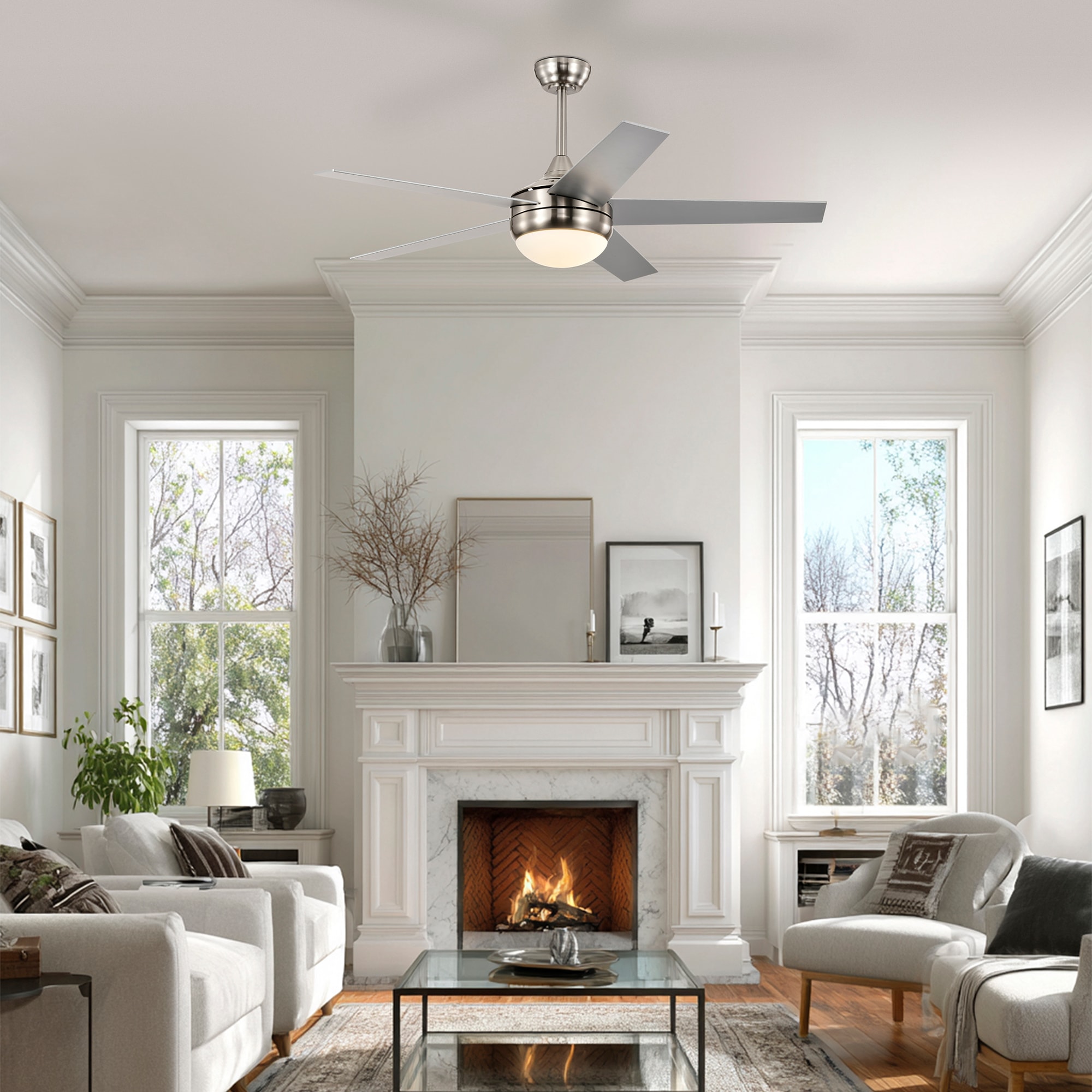 Edvivi Barkley 52-in Brushed Nickel with Sliver / Dark Walnut
