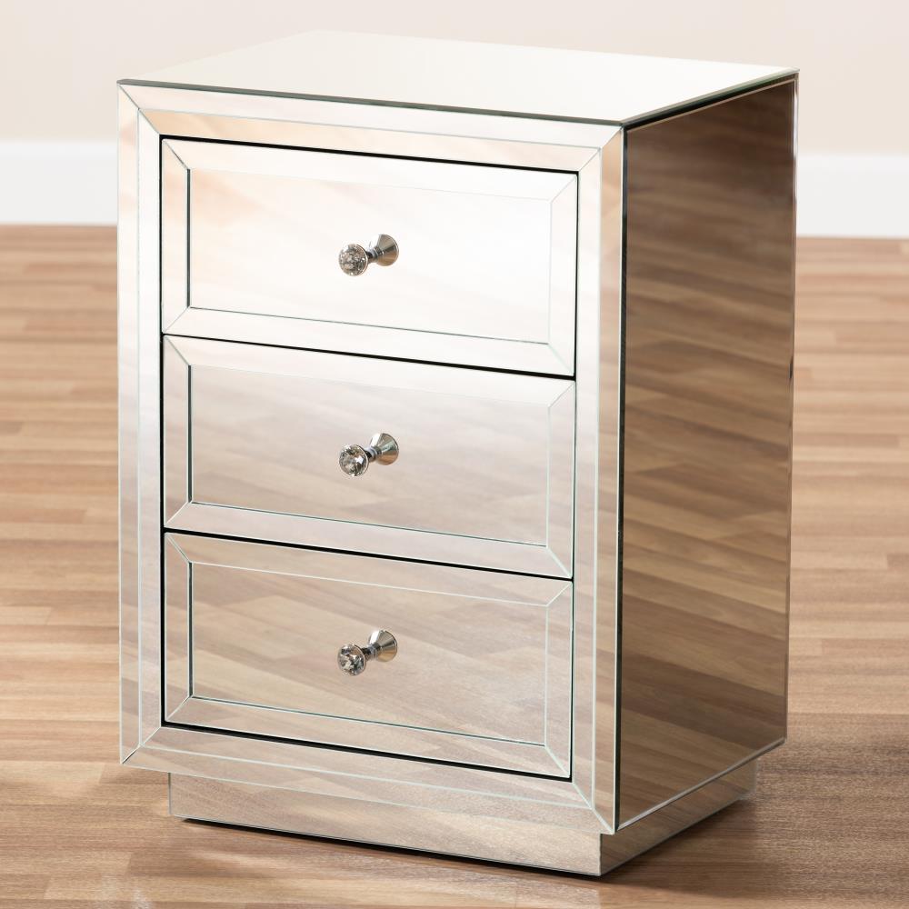 Baxton Studio Lina Silver Rubberwood Nightstand in the Nightstands