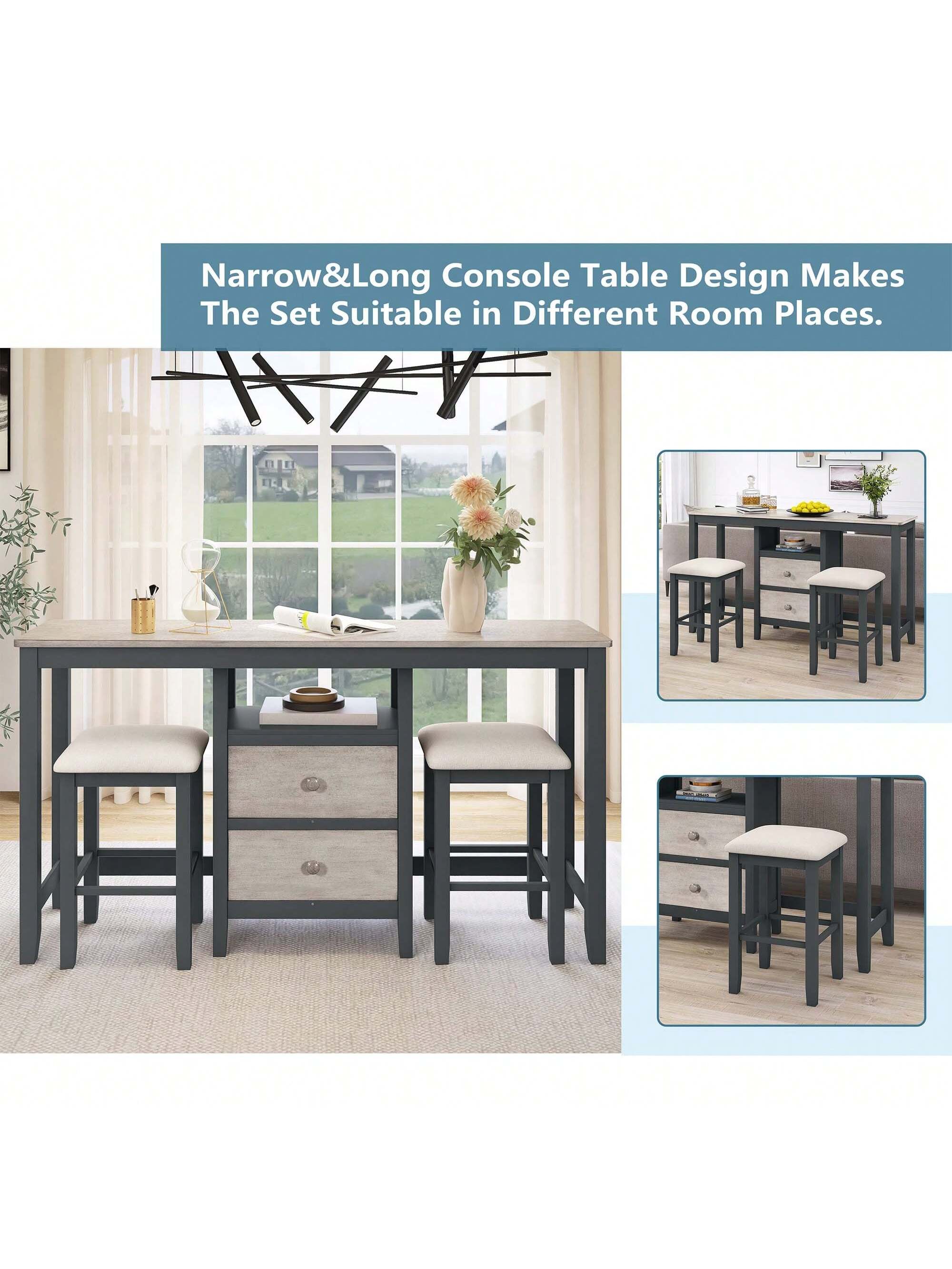 ModernLuxe L-SP000232AAE Farmhouse Rustic 3-piece Wood Dining Table Set Brown Contemporary/Modern Dining Room Set with Rectangular Table ( Seats 2 )