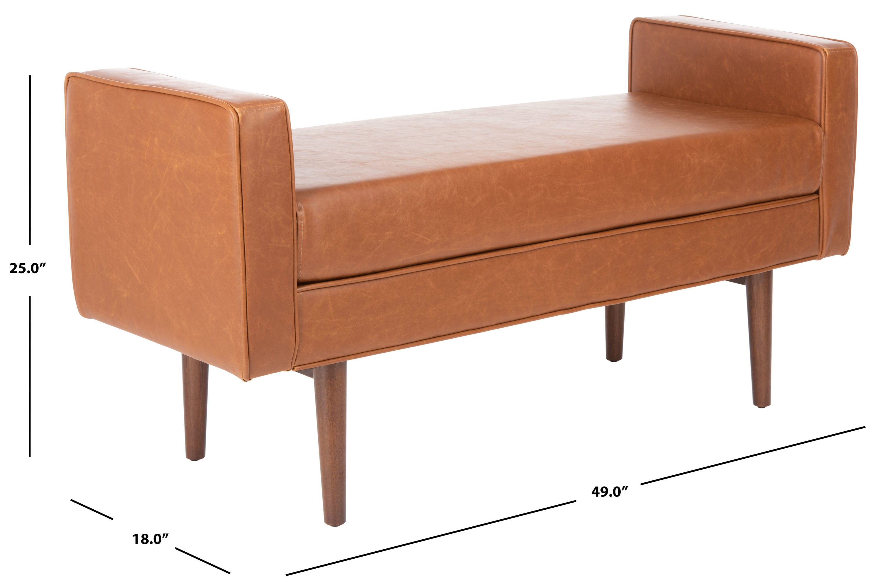 Henri Mid-Century Light Brown PU Leather Bench with Walnut Legs