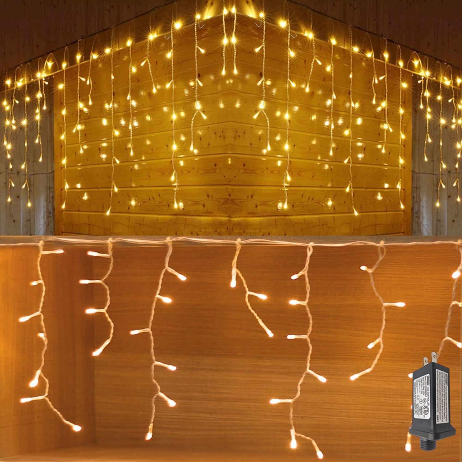 AOIZGMY  300Led Icicle Style String Lights 29.5FT Connectable 8 Lighting Modes Timer Warm White LED White Cable durable home and garden accessory