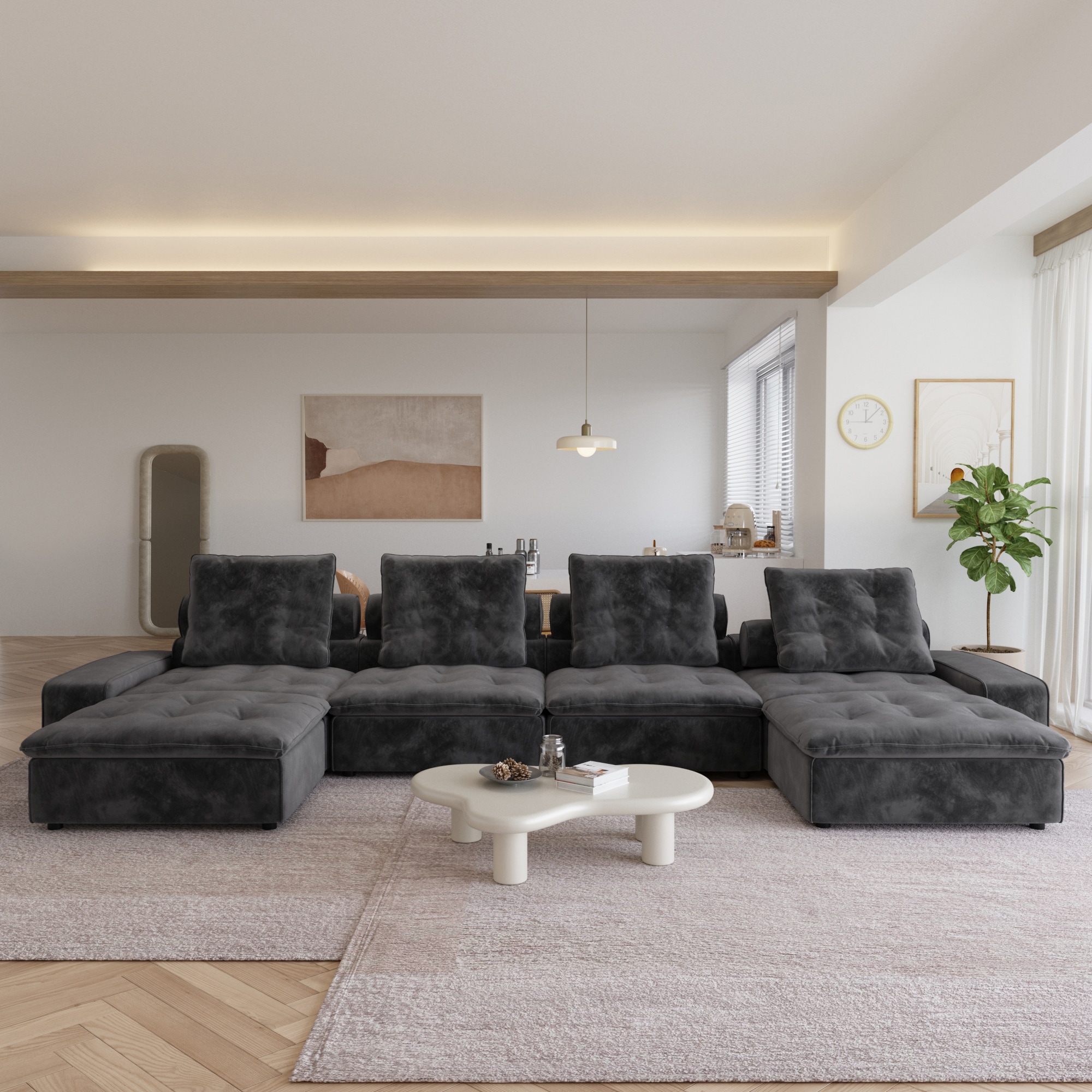 BuotiqHom DH-S4+2-136GY 175-in Modern Gray Velvet 6+ -seater Sectional