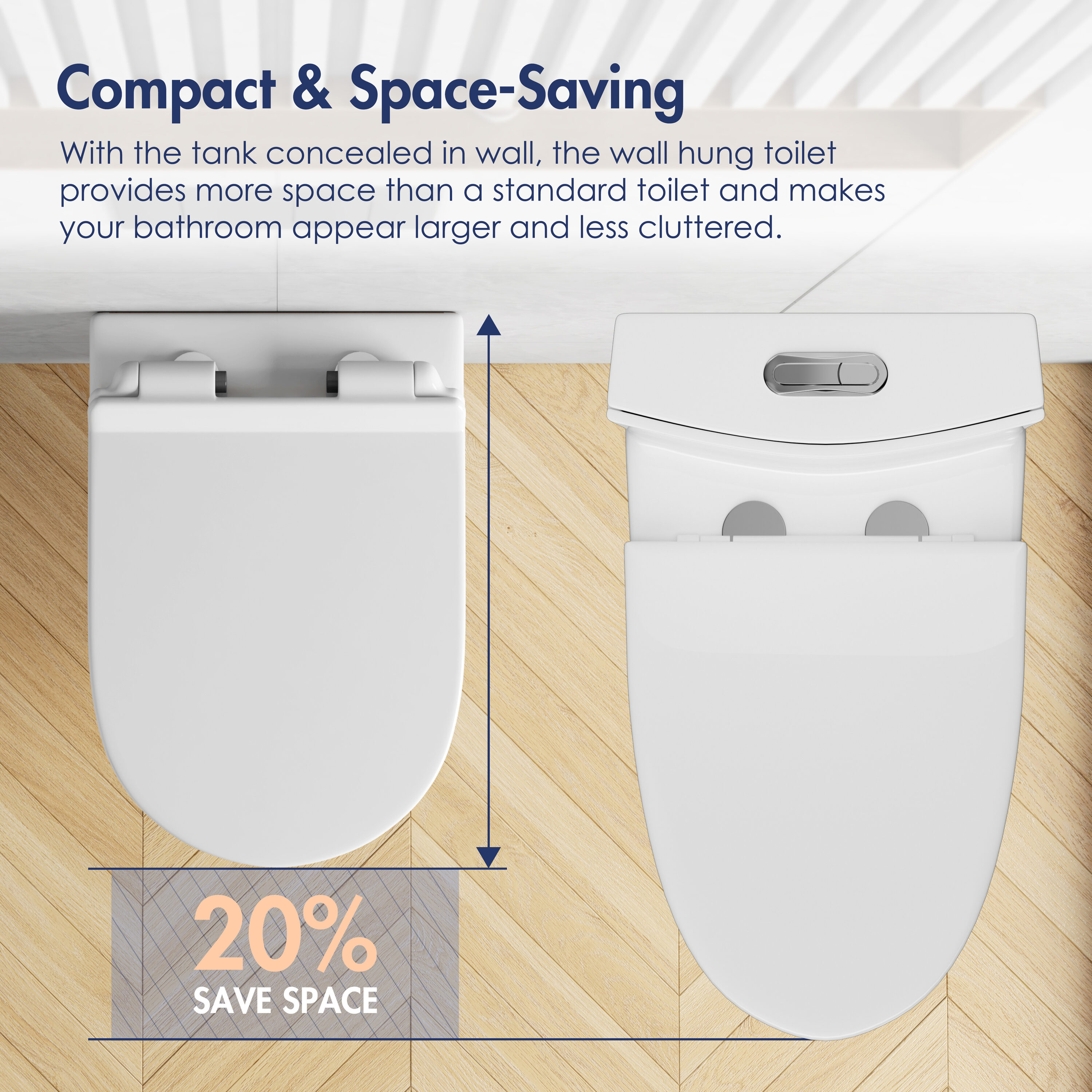 Hampton White Wall Mounted Dual Flush Toilet