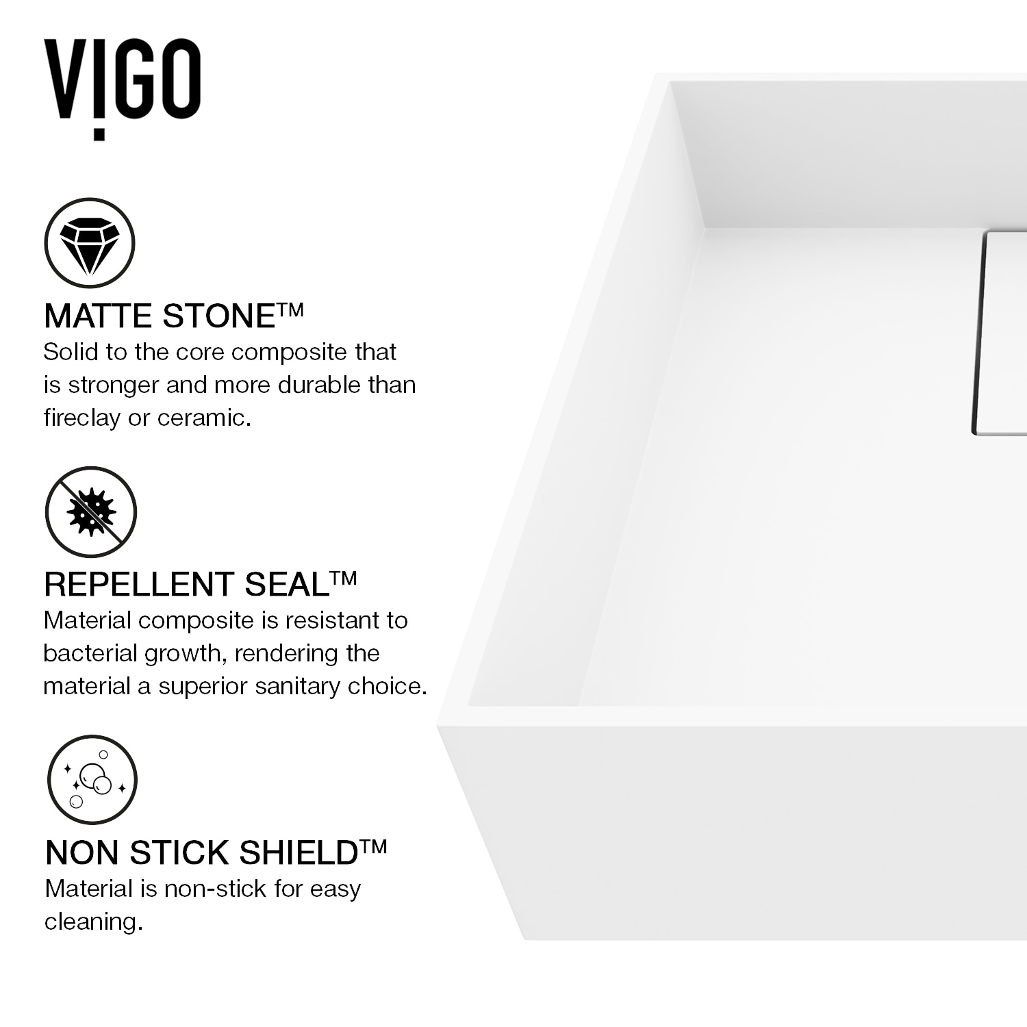 Matte White Stone Square Above-Counter Vessel Sink