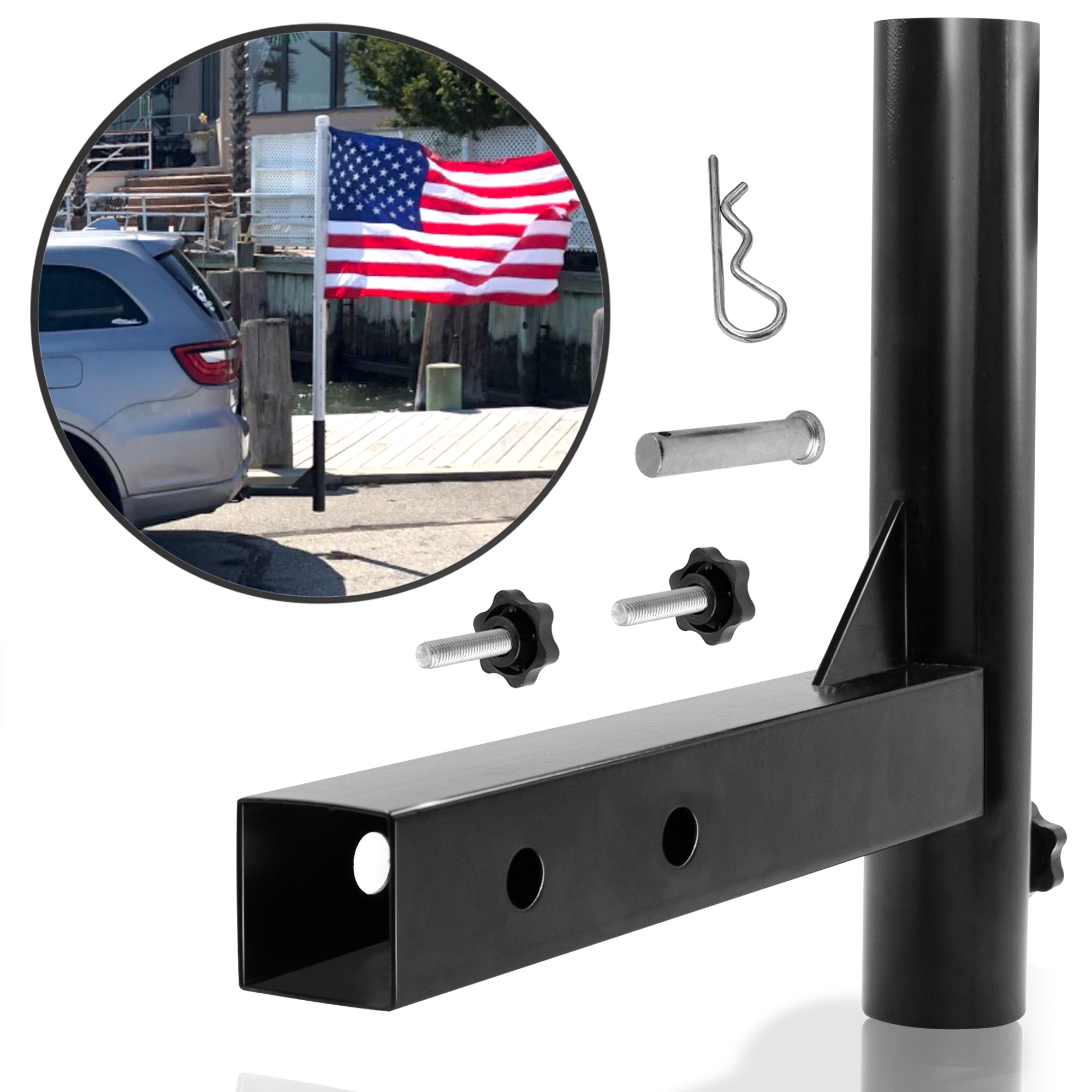 Anley Universal Car Hitch Mount Metal Flag Pole Holder in the Flag