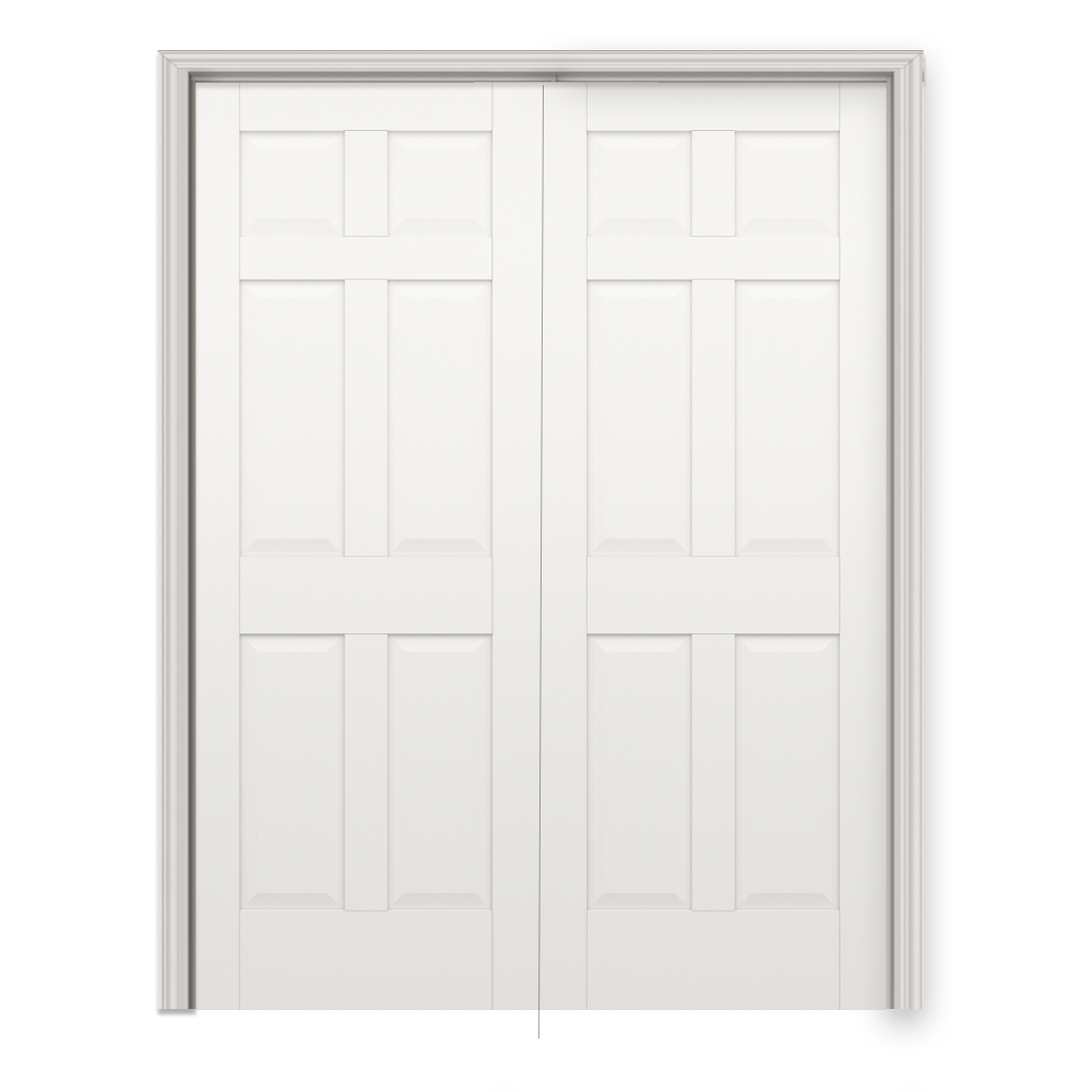 RELIABILT PRO10131048 72-in x 80-in Off-white Hollow core 6-panel Reversible/Universal Textured Unfinished Molded composite Split Jamb Double Prehung Interior Door 376 Casing