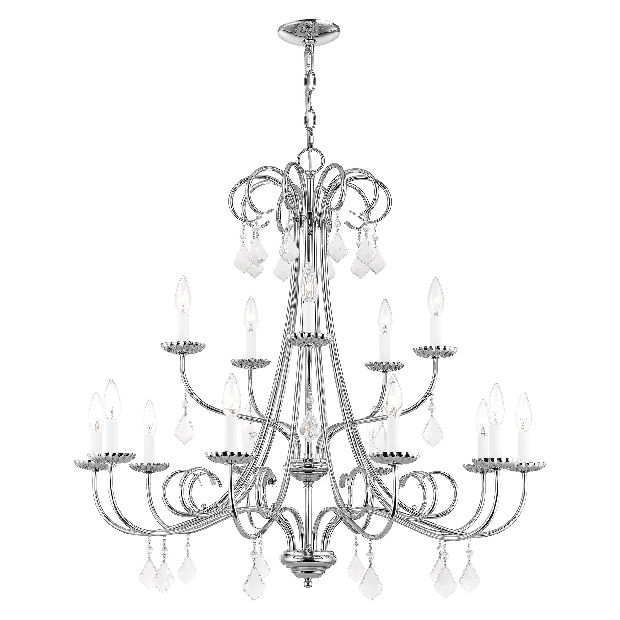 Livex Lighting 40879-05 Daphne 15 -Light Polished Chrome Traditional Crystal For Use in Bathrooms, Bedrooms, Dining Rooms, Foyers, Kitchens, Living Rooms Chandelier