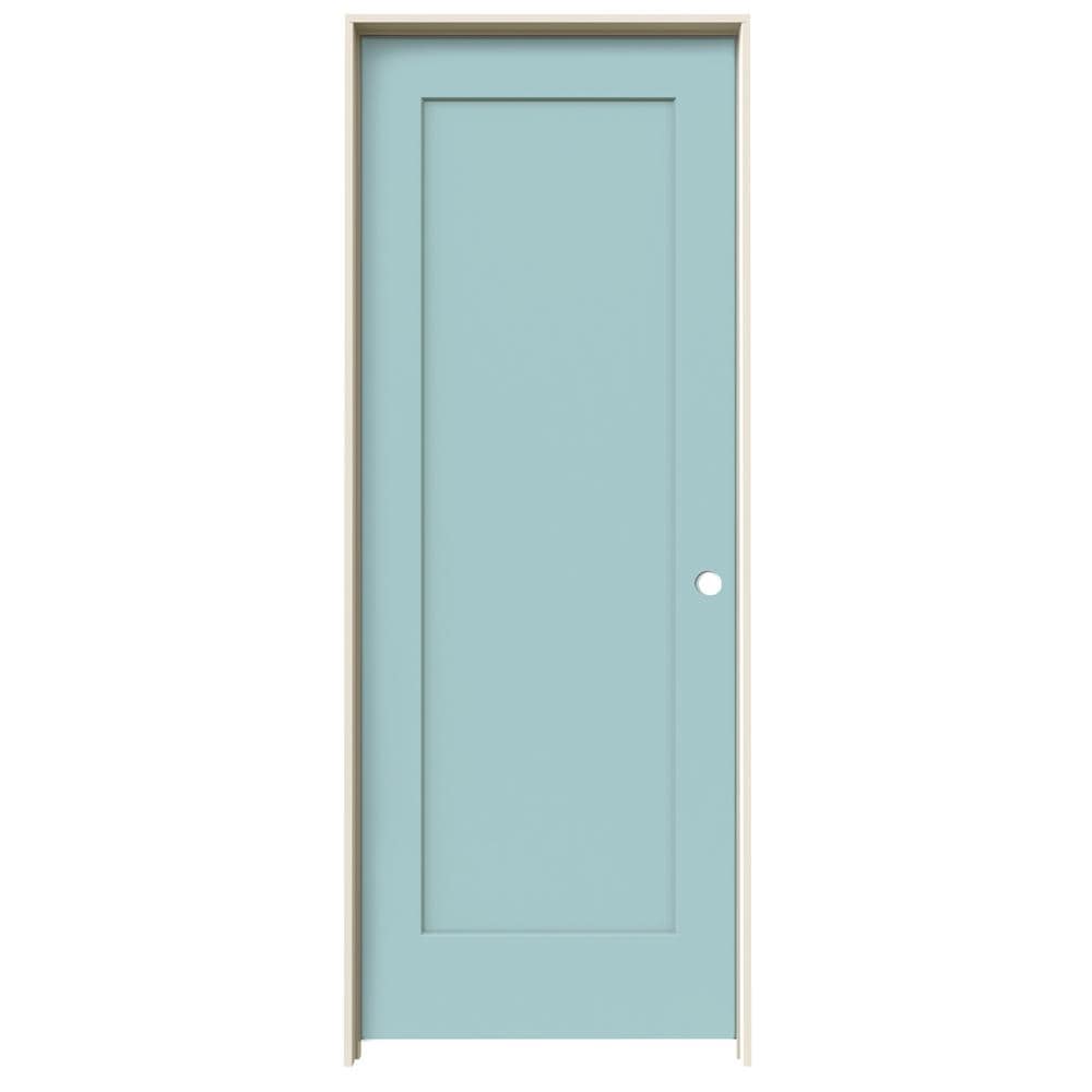 JELD-WEN LOWOLJW191200252 30-in x 80-in Caribbean Blue Solid Core 1-panel Square Left Hand Smooth Prefinished Molded Composite Flat Jamb Single Prehung Interior Door