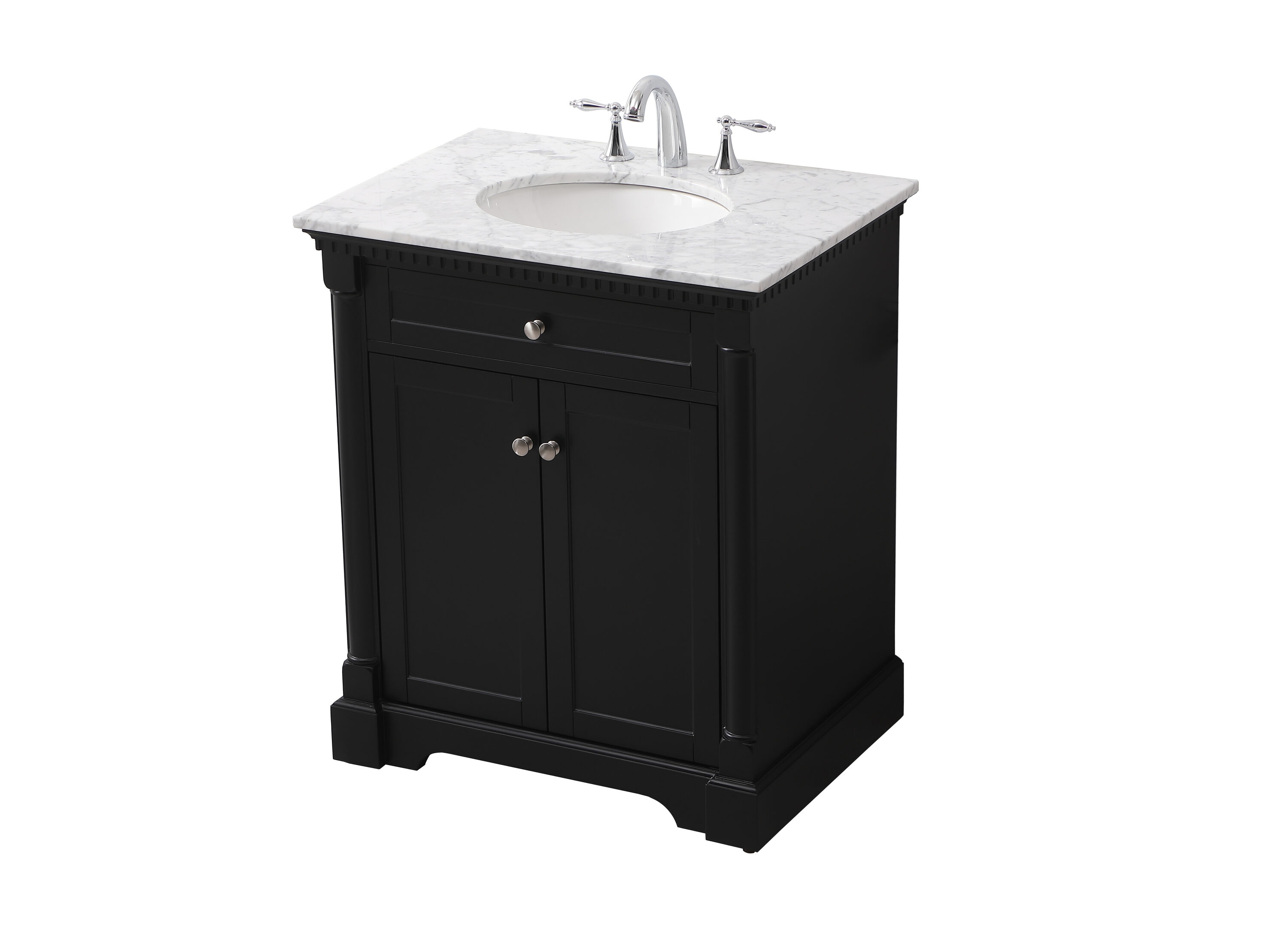 Clarence 30" Black Solid Wood and Metal Bathroom Vanity with Marble Top