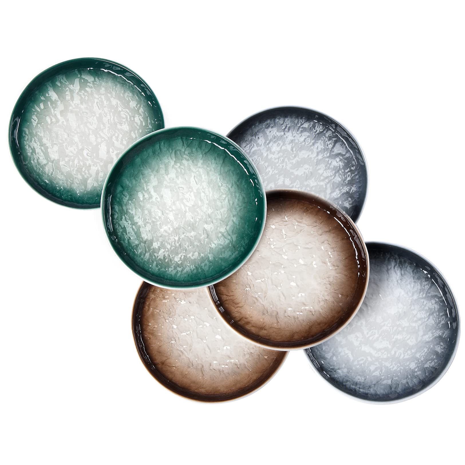 Aoibox  6 in Mixed Green Gray and Brown Embossed Water Wave Porcelain Dessert Plates Set of 6 Salad Dessert Plates