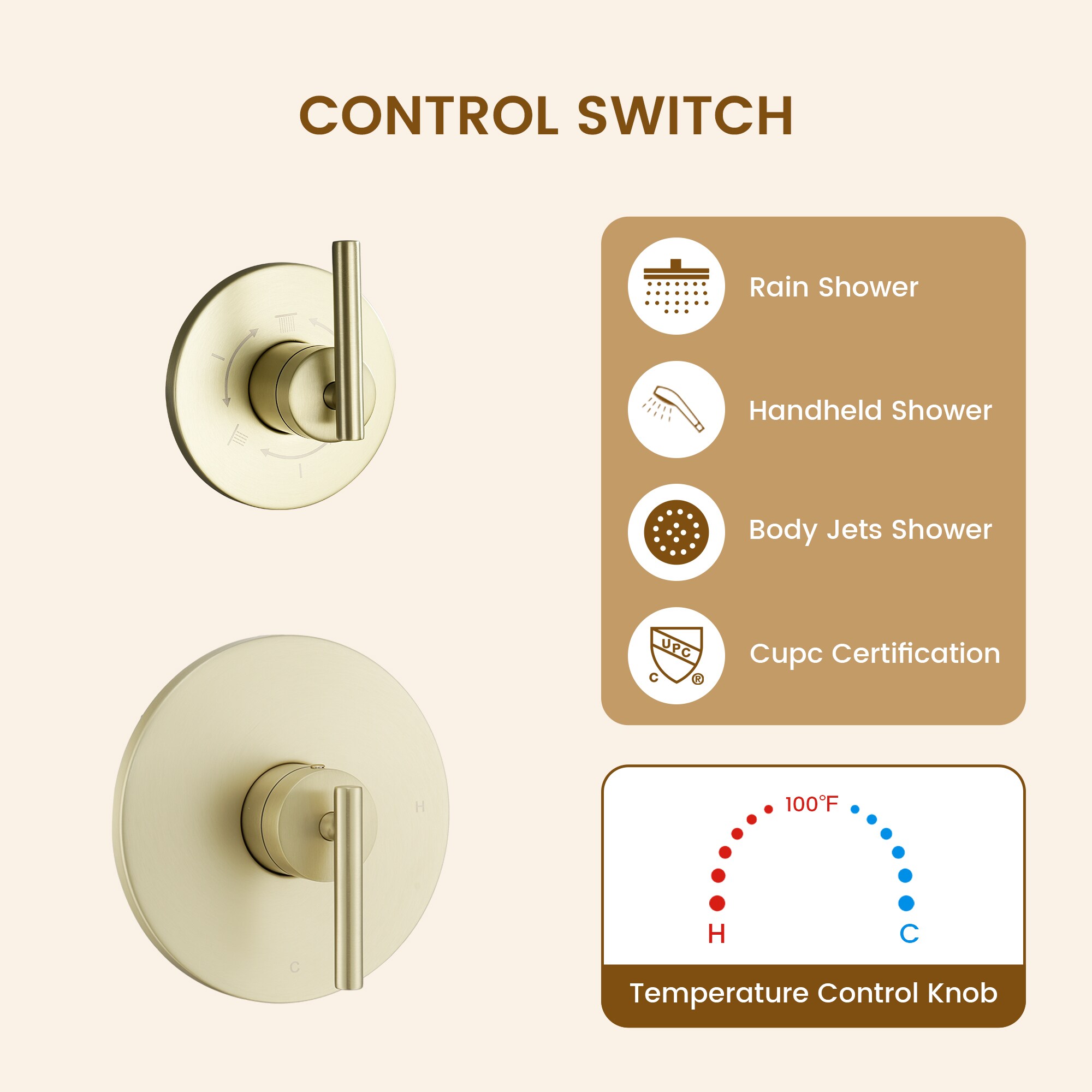 CASAINC CA-A4345-BG Showerhead-Bar-Panels - View #4