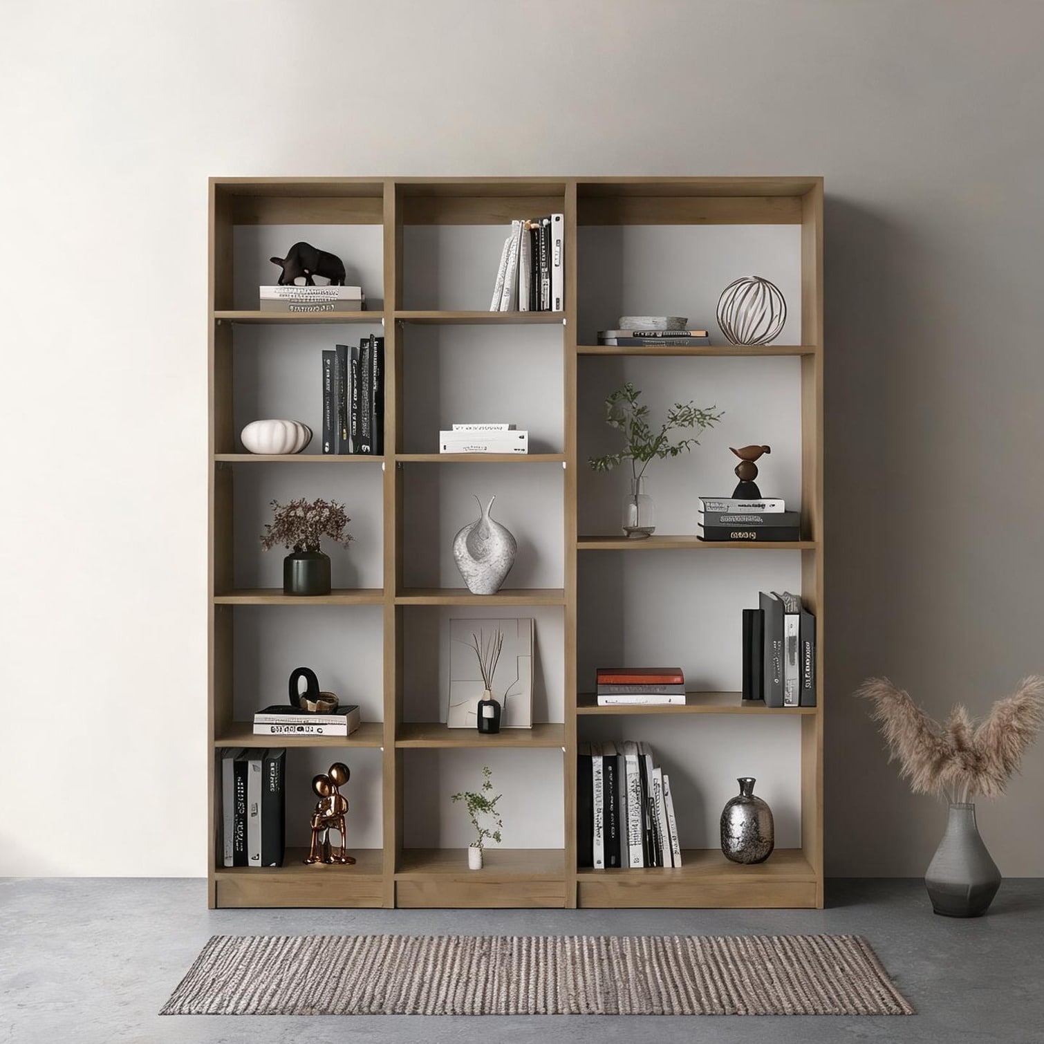 FlowLuxe Modular 3-Piece Bookcase Set 71.1 Tall in Light Natural ...