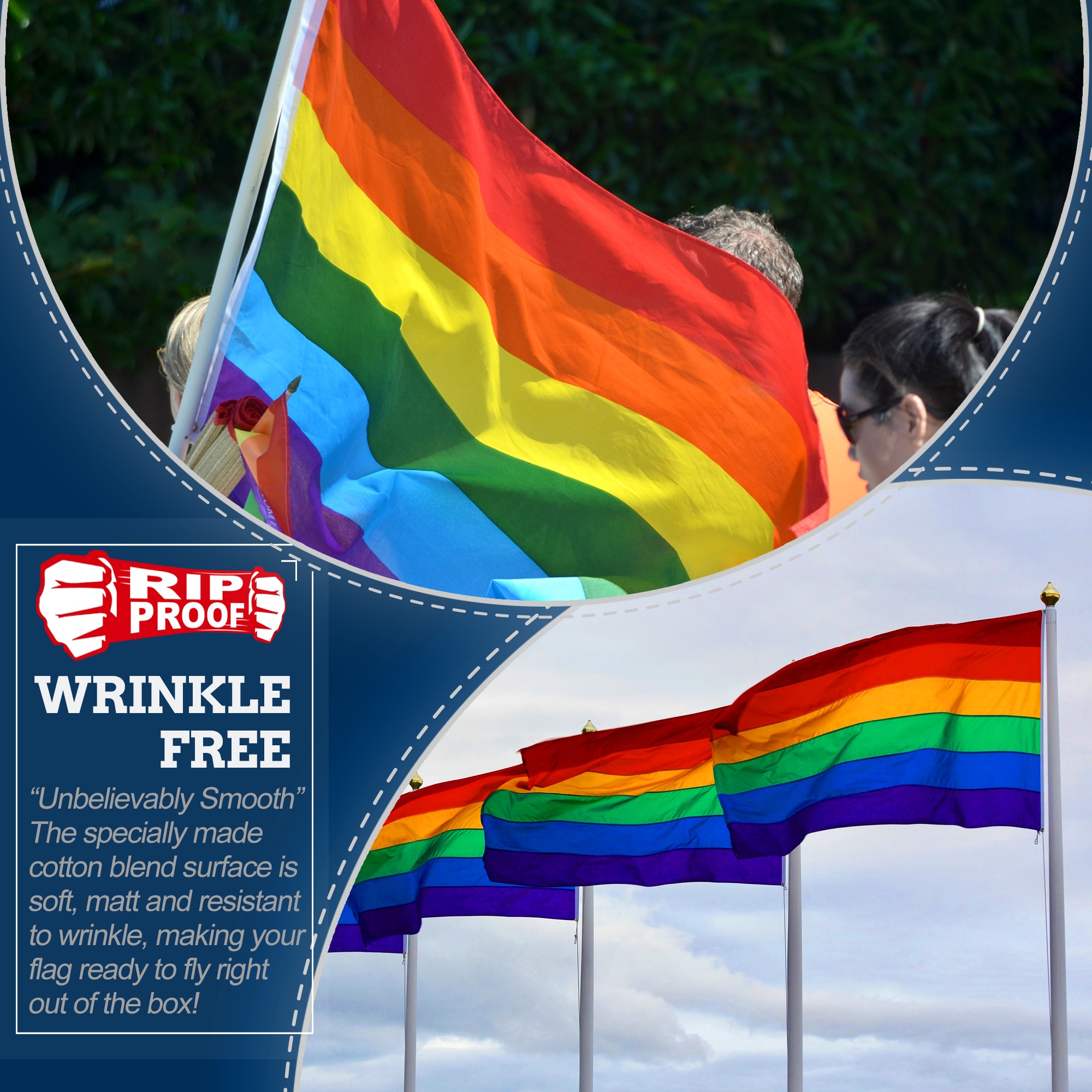 Rip-Proof Double Sided 3-Ply Rainbow Flag 3x5 Foot