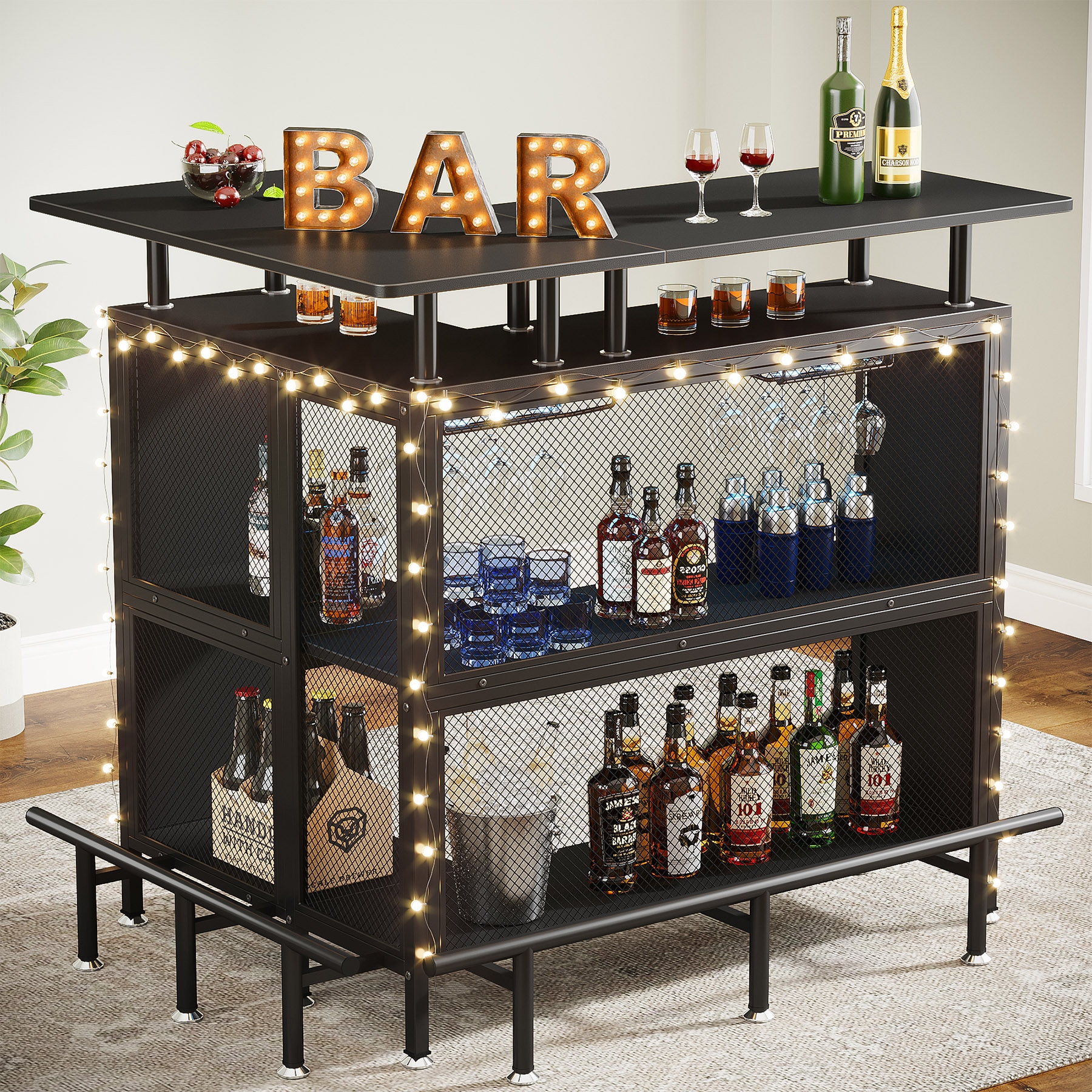 Tribesigns LWFD-C0723 Home Bar Table 47.3-in x 41.4-in Black L-shaped Bar table