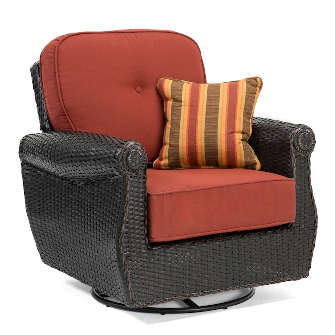 La Z Boy Outdoor Breckenridge Woven Brown Metal Frame Swivel Rocking Chair S With Meredian Brick Red Sunbrella Cushioned Seat In The Patio Chairs Department At Com - Cushioned Swivel Rocker Patio Chairs