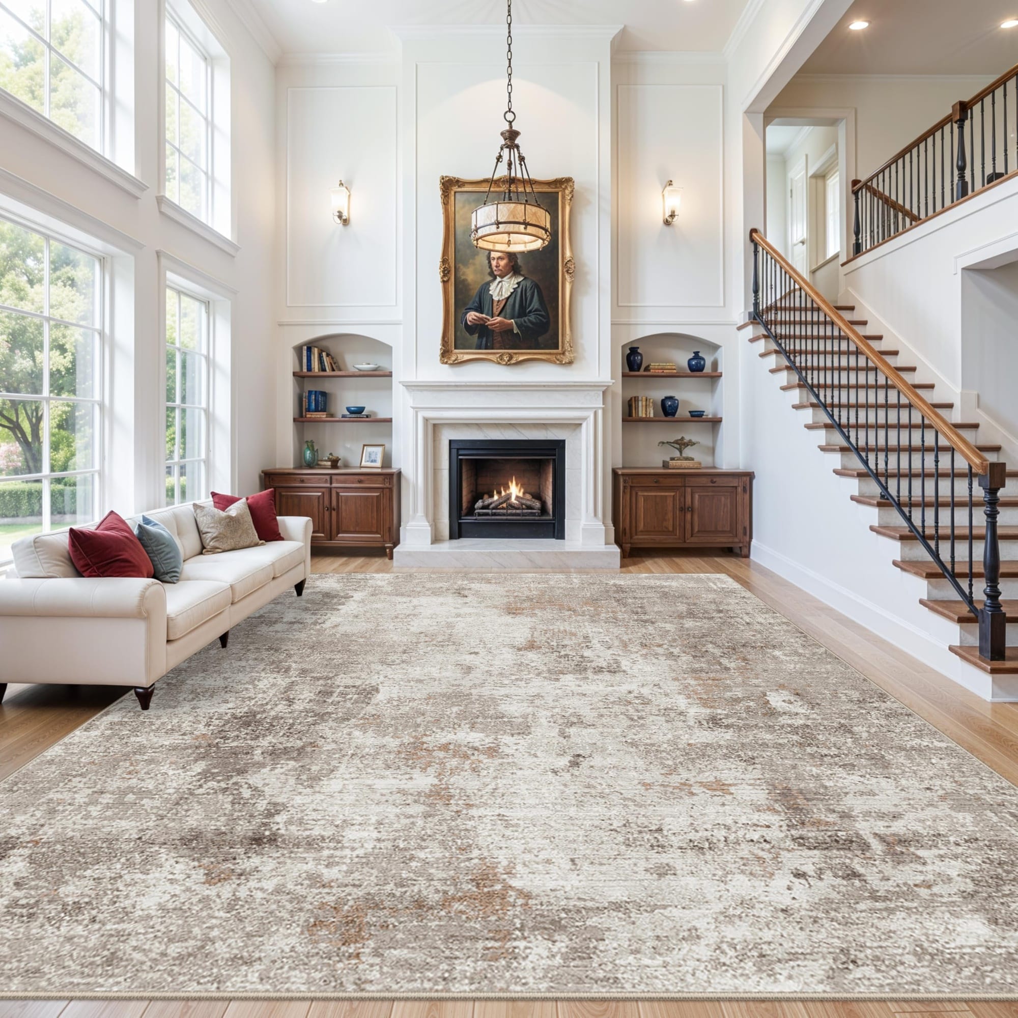 SenQWFa  12 x 15 Area Rug Large Modern Neutral Abstract Soft Low Pile Washable Non Slip Stain Resistant for Living Room Bedroom Dining Room Home