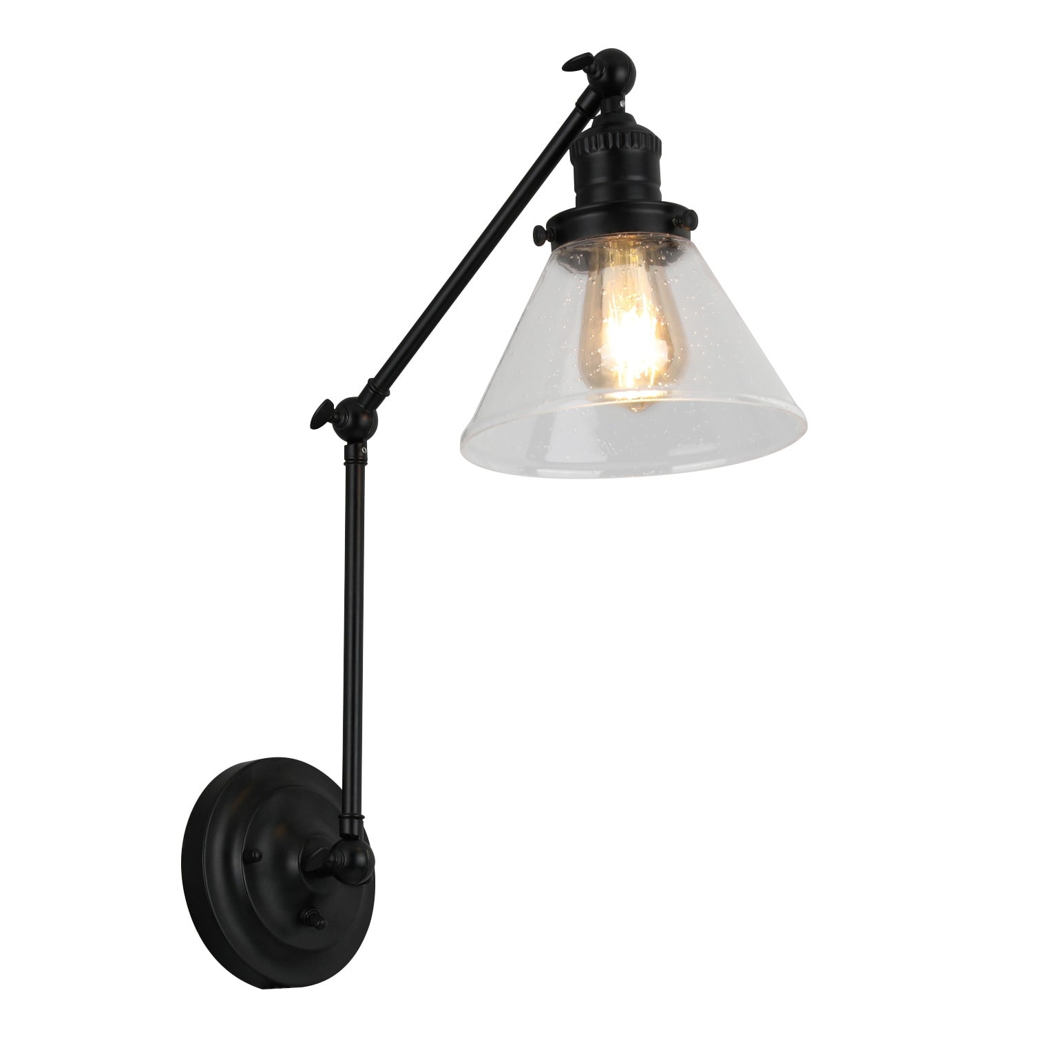 Matte Black Swing Arm Wall Sconce with Clear Glass Shade
