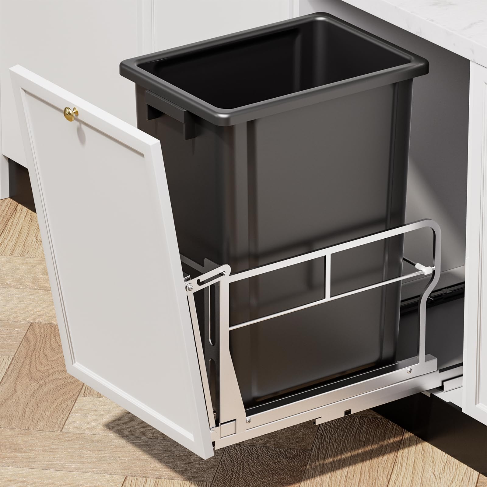LILILIAN FMY  Pull Out Trash Can Under Cabinet with Tiltable 10 Degree and 10 Gallon Garbage Bin for Kitchen Fits Cabinets with Minimum Opening