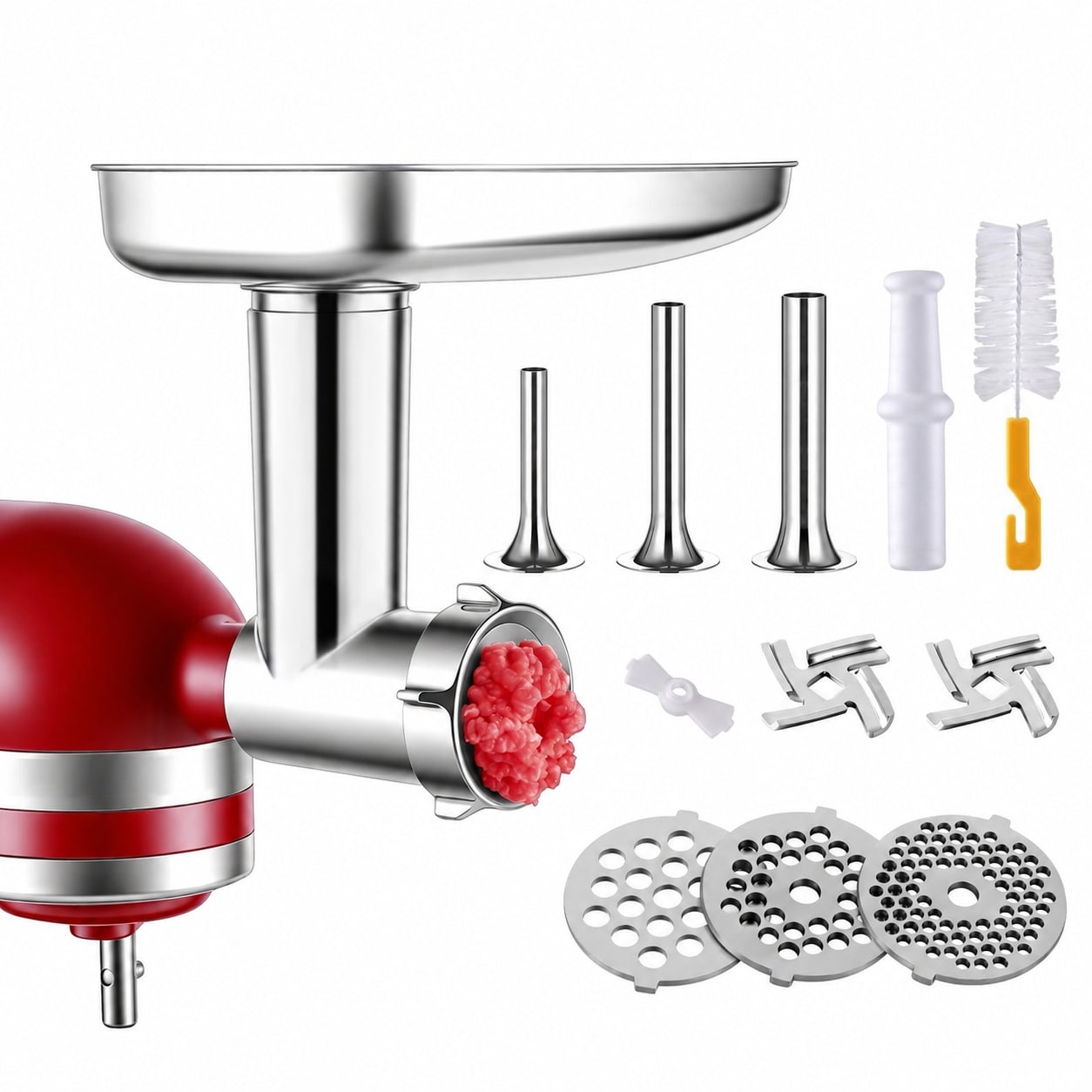 Aoibox LABTE7MG  Stainless Steel Food Grinder Attachment with Sausage Stuffer Tubes for KitchenAid Mixers