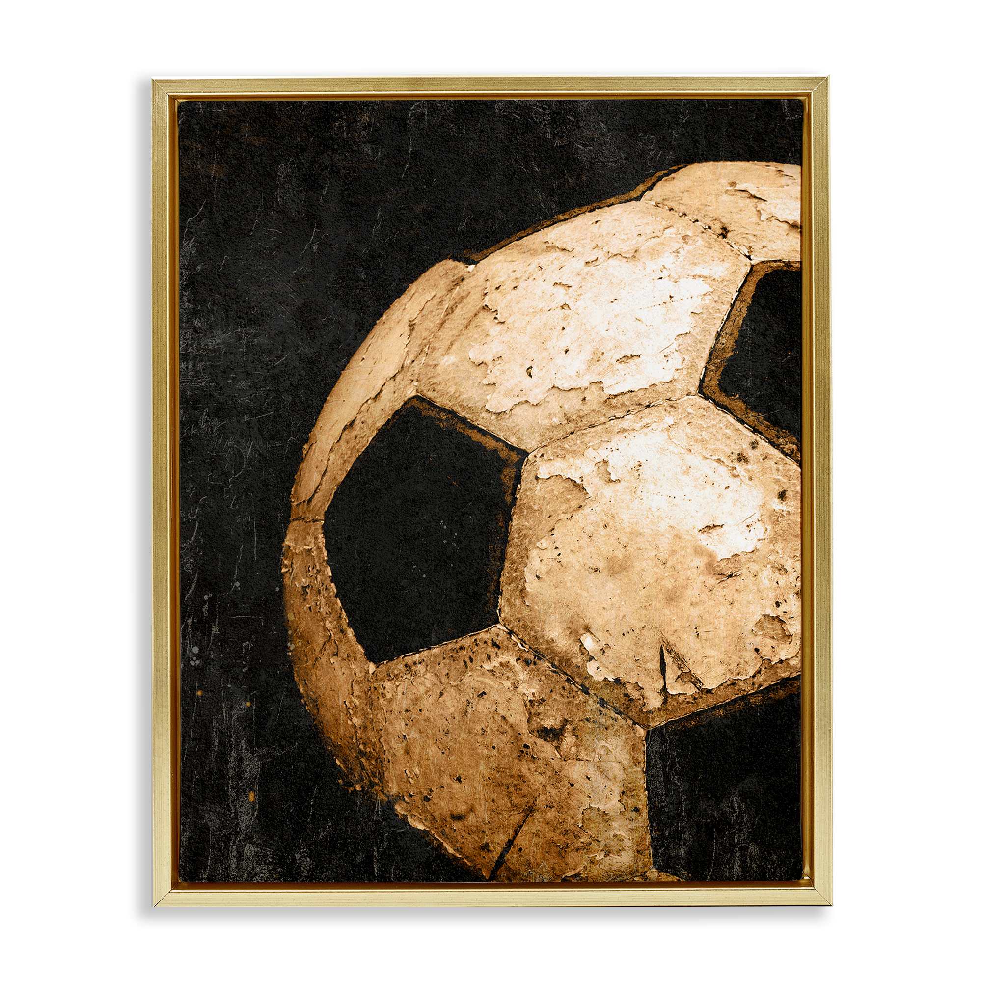 Stupell Industries BS-087-FFG-24X30 Vintage Soccer Ball Closeup Gold Framed Floater Canvas Wall Art By Kim Allen 25 x 31