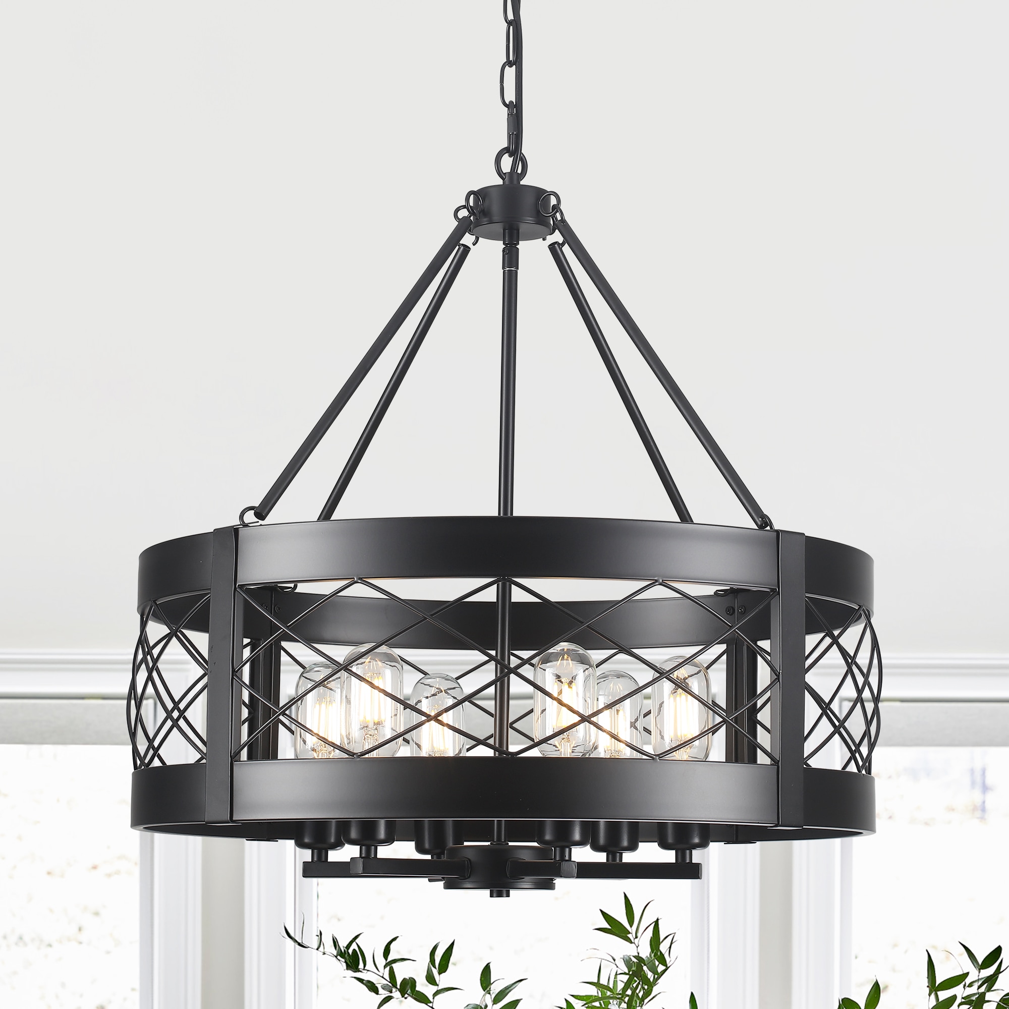 HLJYNJM - 6-Light Iron Drum Cage Farmhouse Chandelier 21.65-in Hanging Light for Dining Room Kitc...