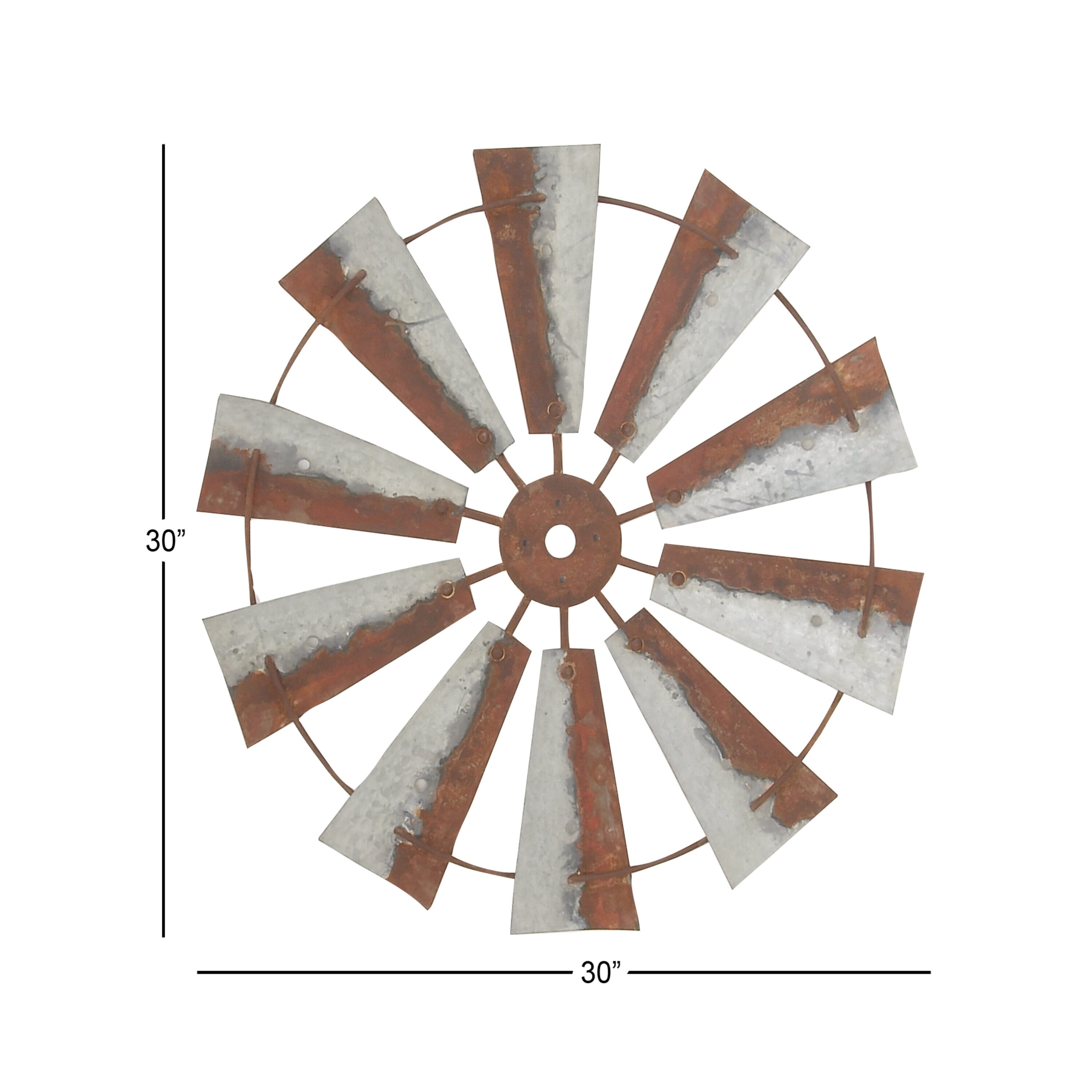 Rustic Brown Iron Windmill Wall Sculpture 30" Farmhouse Decor