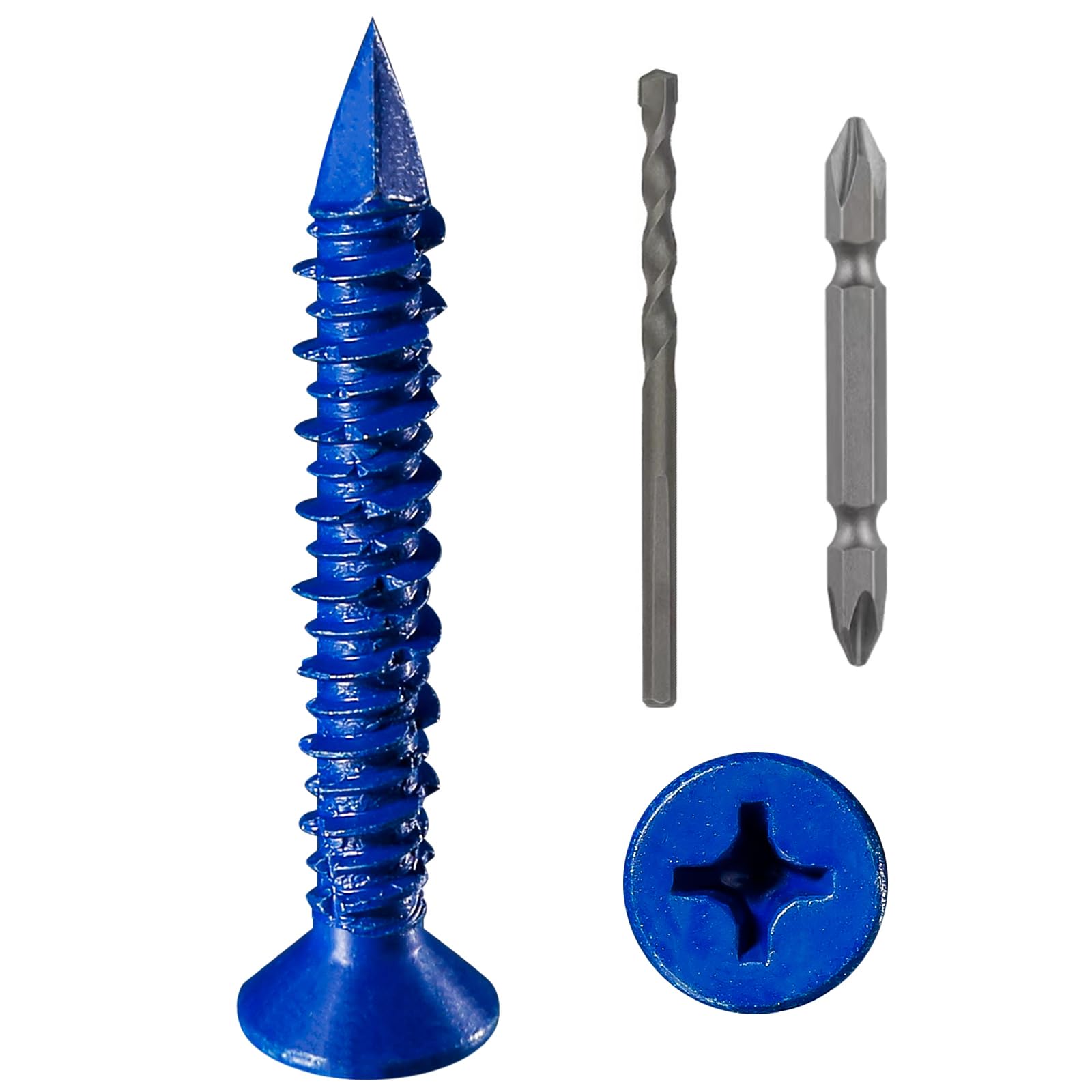 Linder Group Inc Concrete screw anchors blue flat head 14 inch by 2 14 inch for anchoring masonry block or brick stucco corrosion resistant heavy duty 30 pcs #L3IP3PNJ