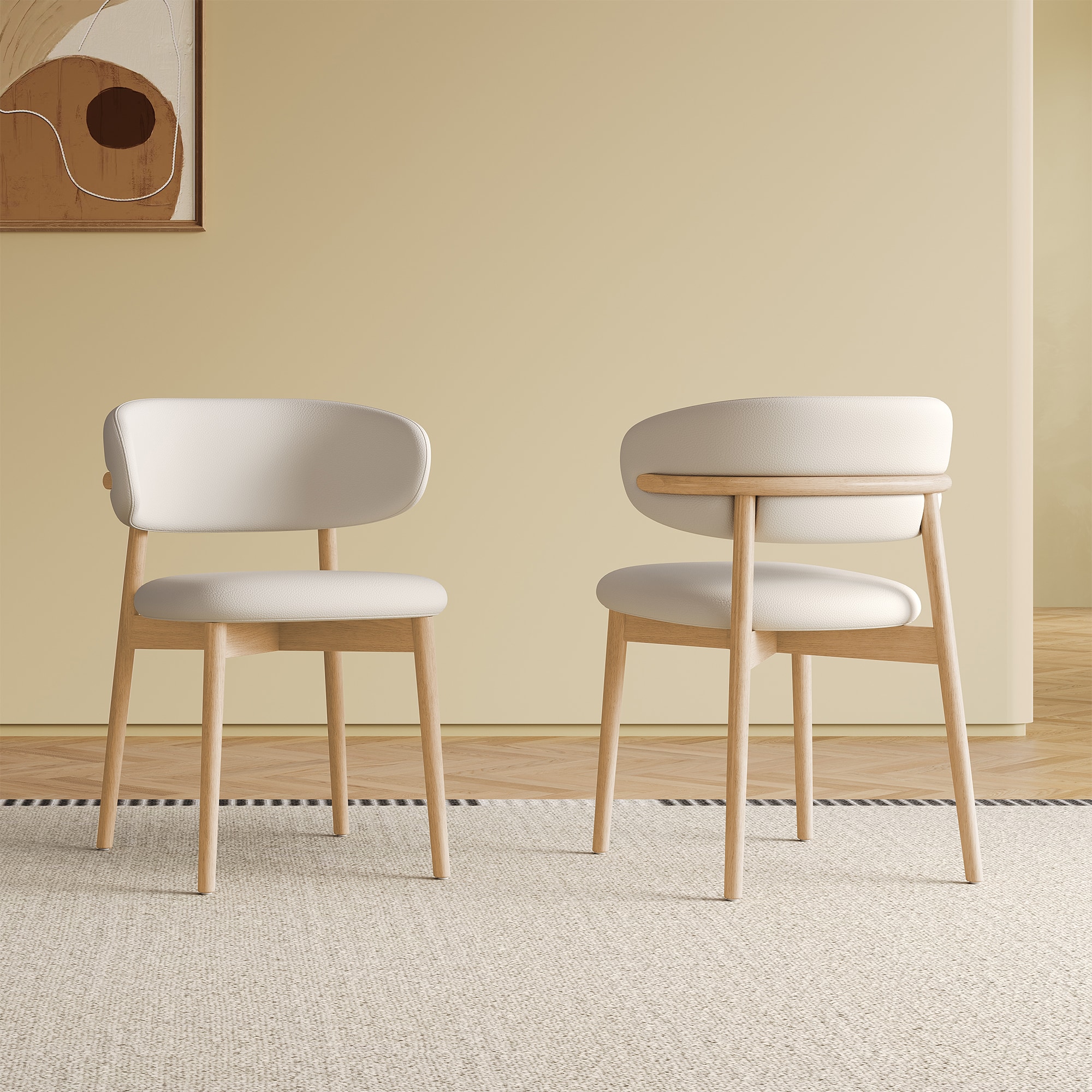 LOVMOR Mid-Century Modern wood feet Dining Chair Set of 2 (Natural wood color)