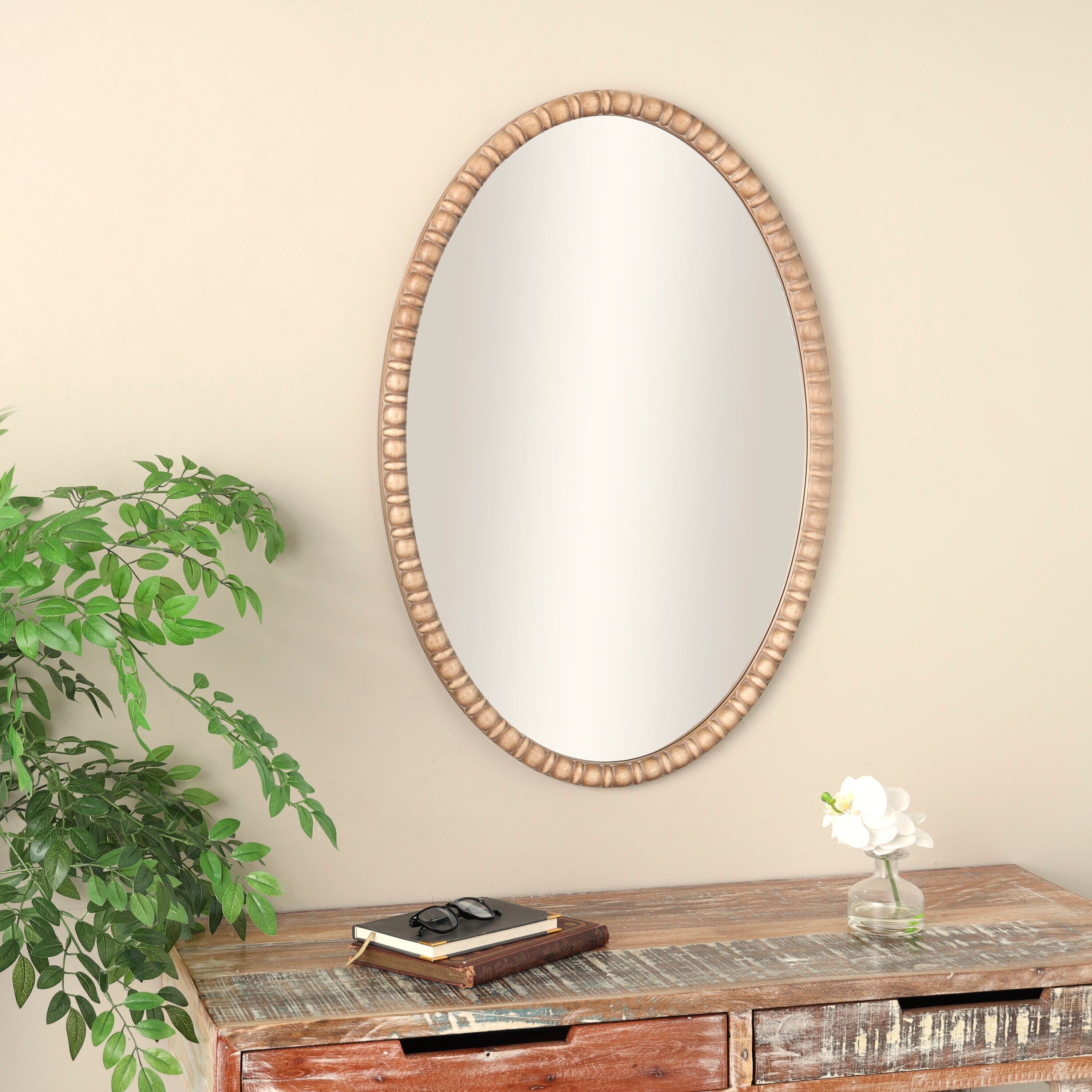 Grayson Lane 25.25-in W x 36.75-in H Oval Brown Beaded Framed Wall