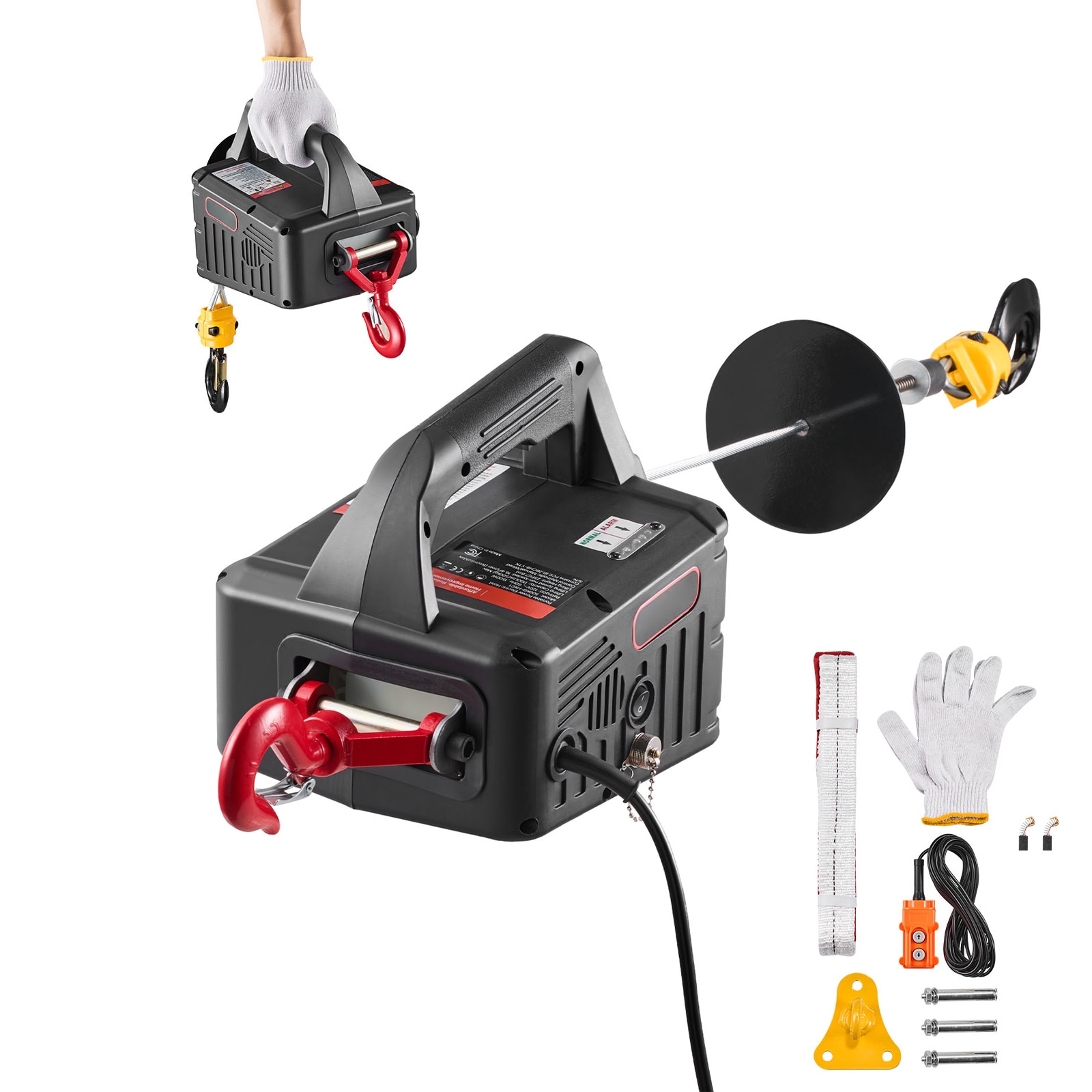 GIVIMO 2-in-1 Electric Hoist Winch 1100-lb Capacity 1500W Portable Power Winch Crane 25-ft Lifting Height with Manual and Wired Remote Control for Garage