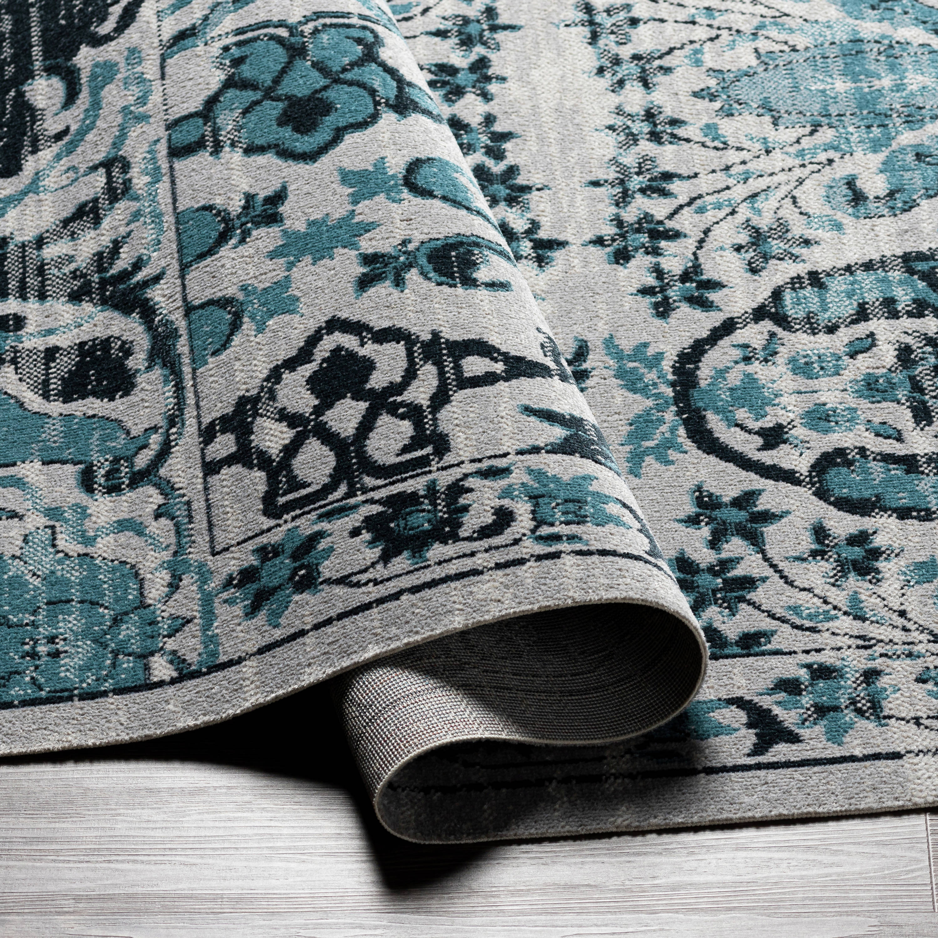 Ember Majestic Swirl Blue Round Washable Rug - 79"