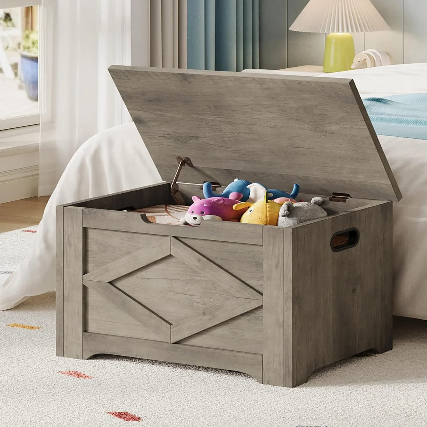 Vintage 17296108567GRAY 23.6inch Storage Chest Wooden Storage Bench with Safety Hinge Easy Assembly Large Toy Box for Entryway Living Room Bedroom