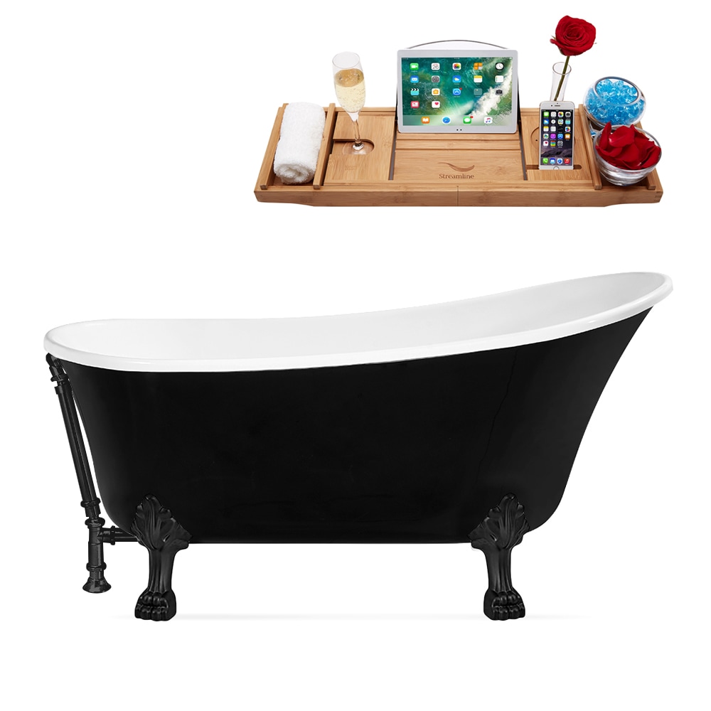 Streamline N344BL-BL 27.6-in x 59.1-in Glossy Black Acrylic Oval Clawfoot Soaking bathtub with Drain ( Reversible Drain )
