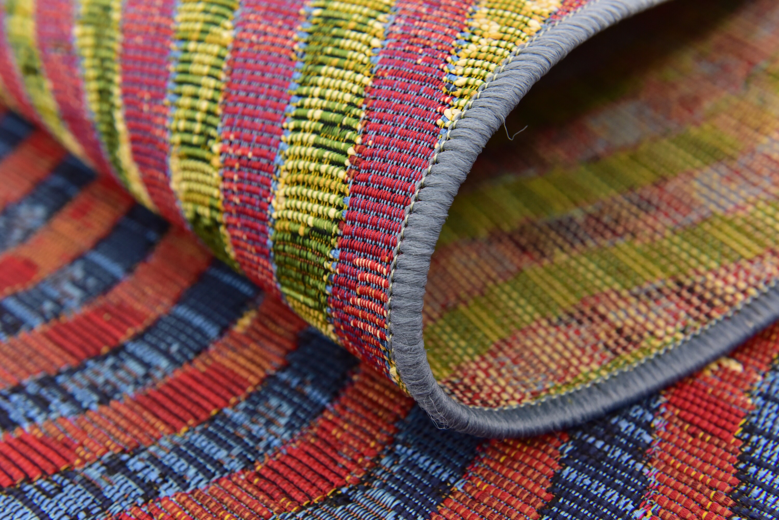 Vibrant Spectrum Stripe 2' x 6' Outdoor Runner Rug in Synthetic Multicolor