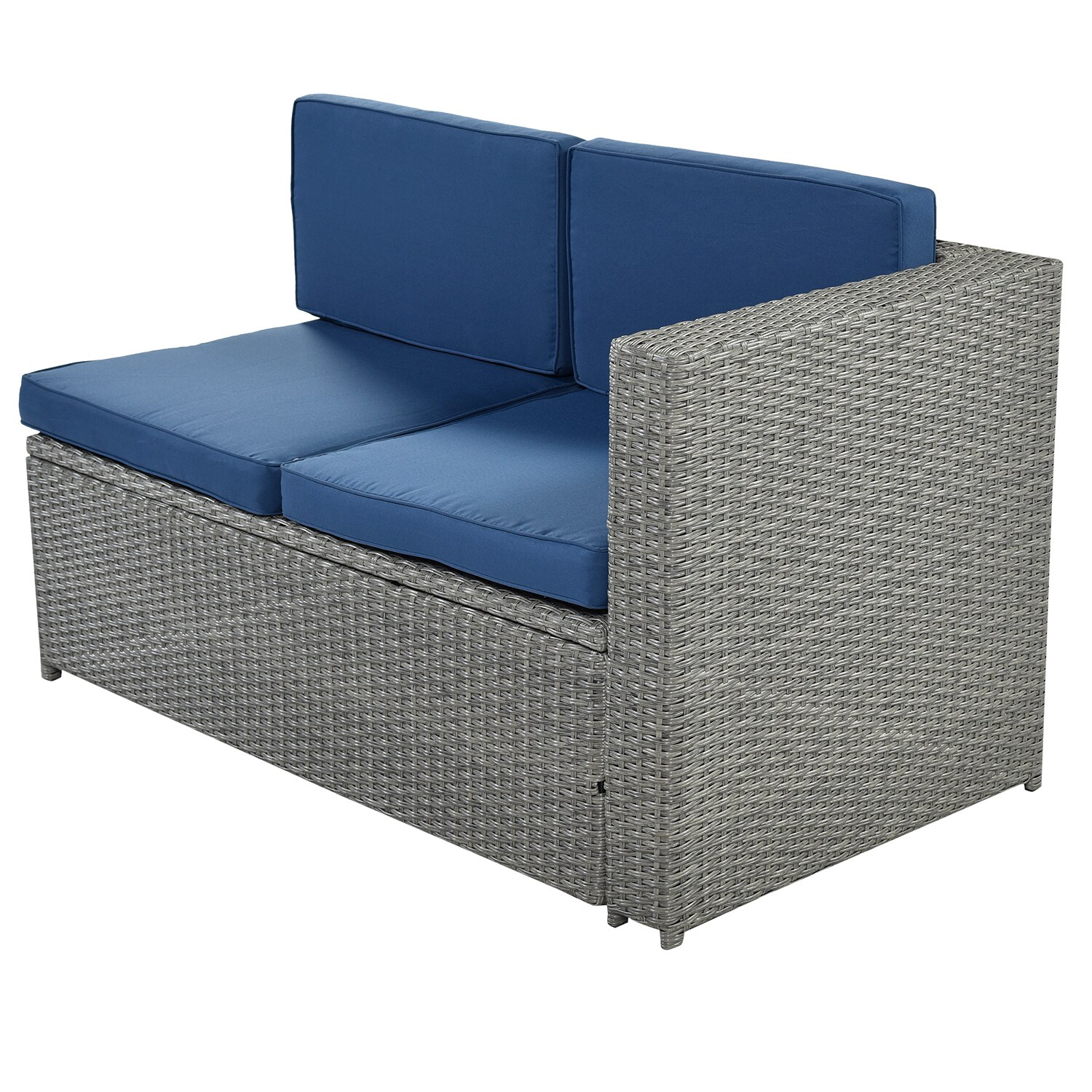 Bybafun Rattan Outdoor Sectional with Blue Cushion(S) and Wicker Frame