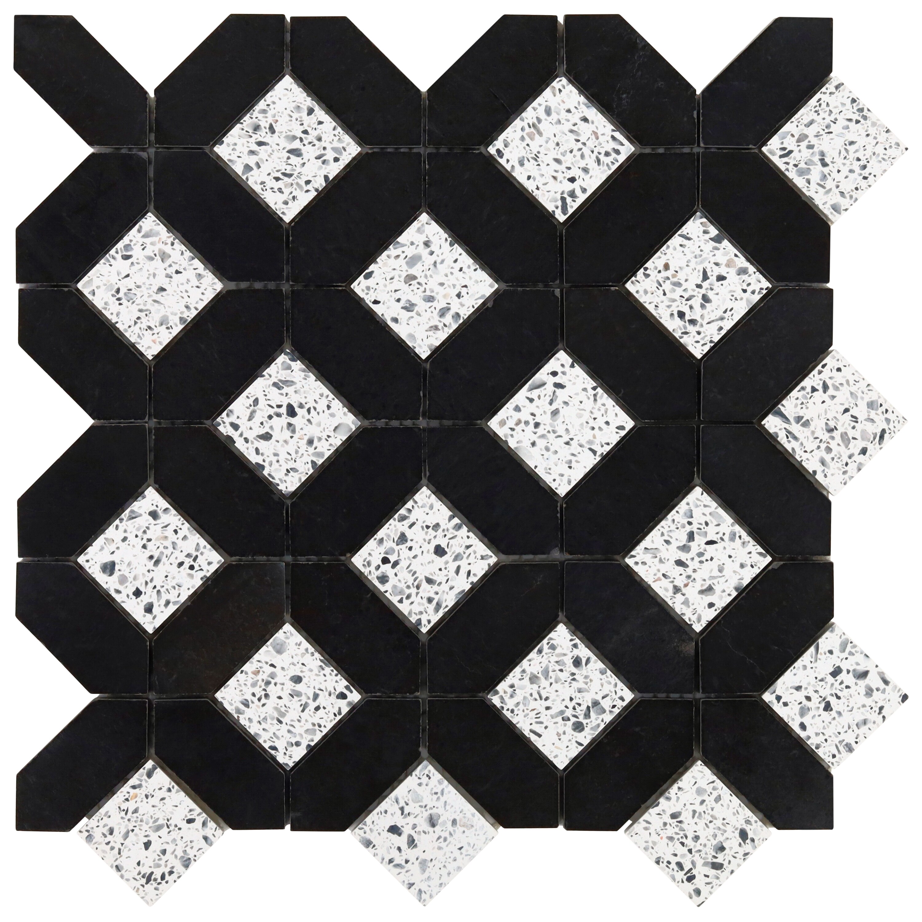 Artmore Tile EXT3RD109148 Luna Diamond Truffle Black 5.9 in. x 0.39 in. Polished Marble and Terrazzo Mosaic Floor and Wall Tile Sample