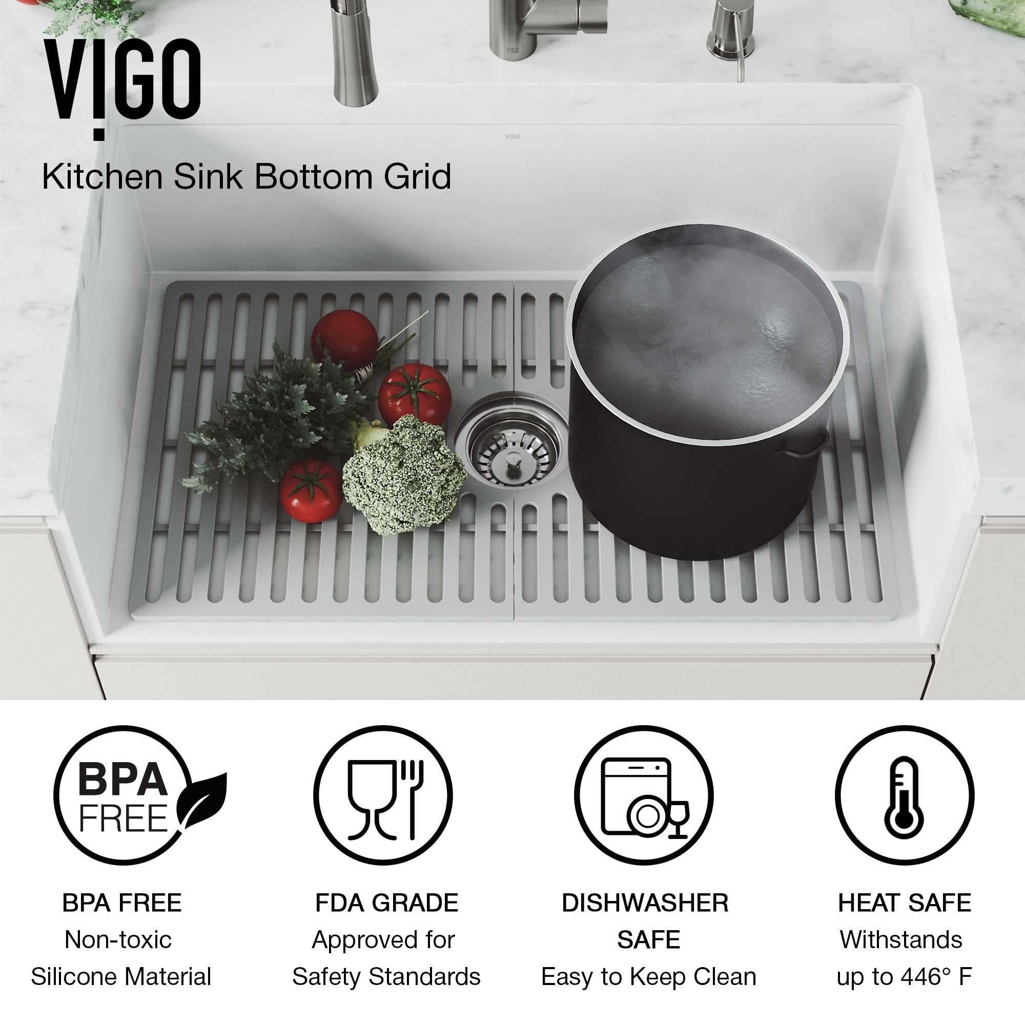 Vigo 27 in. x 15 in. Silicone Bottom Grid for Single Bowl Kitchen Sink in Matte Gold