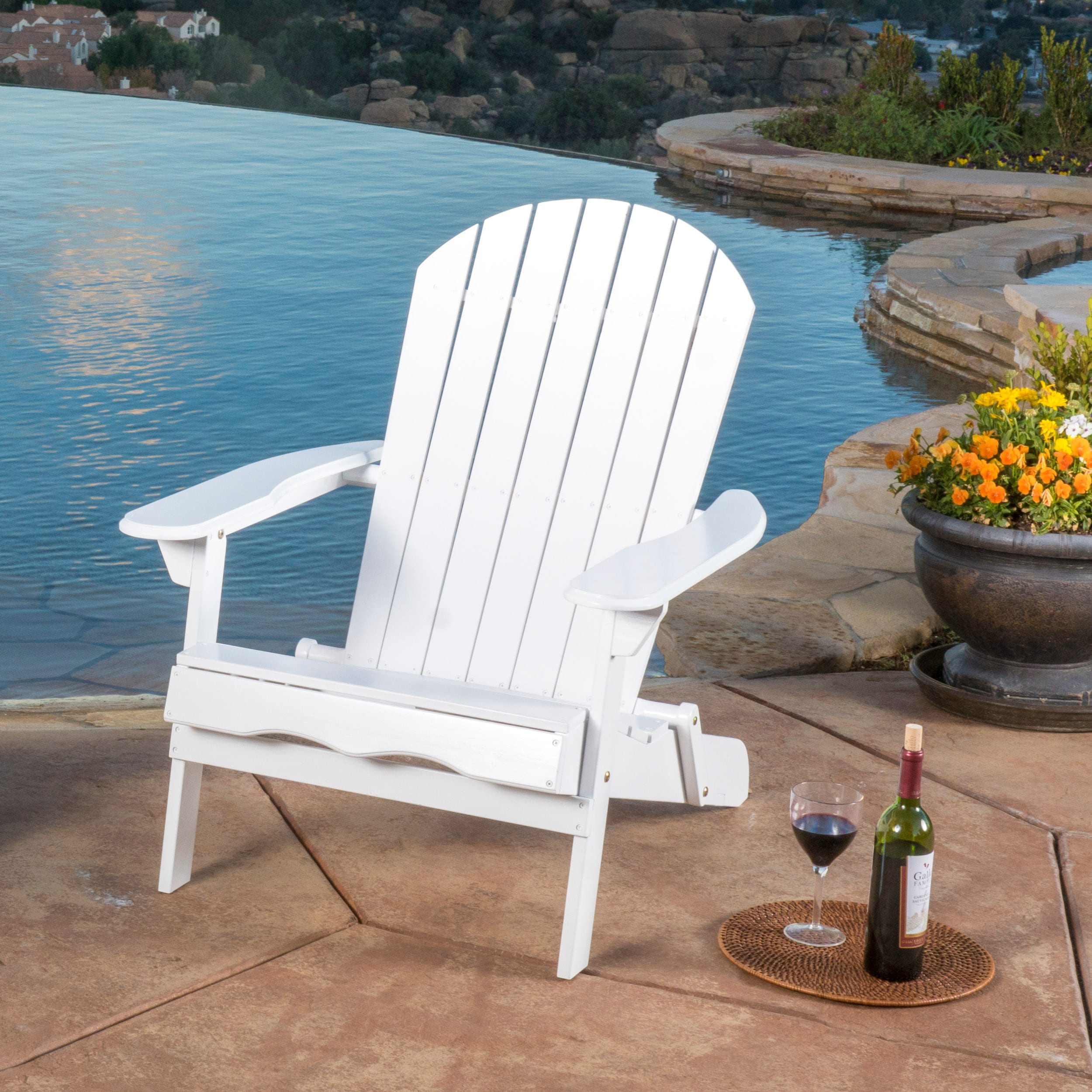 ModernLuxe L-57345.00WHI MALIBU RECLINING ADIRONDACK CHAIR White Wood Frame Stationary Adirondack Chair with Solid Seat