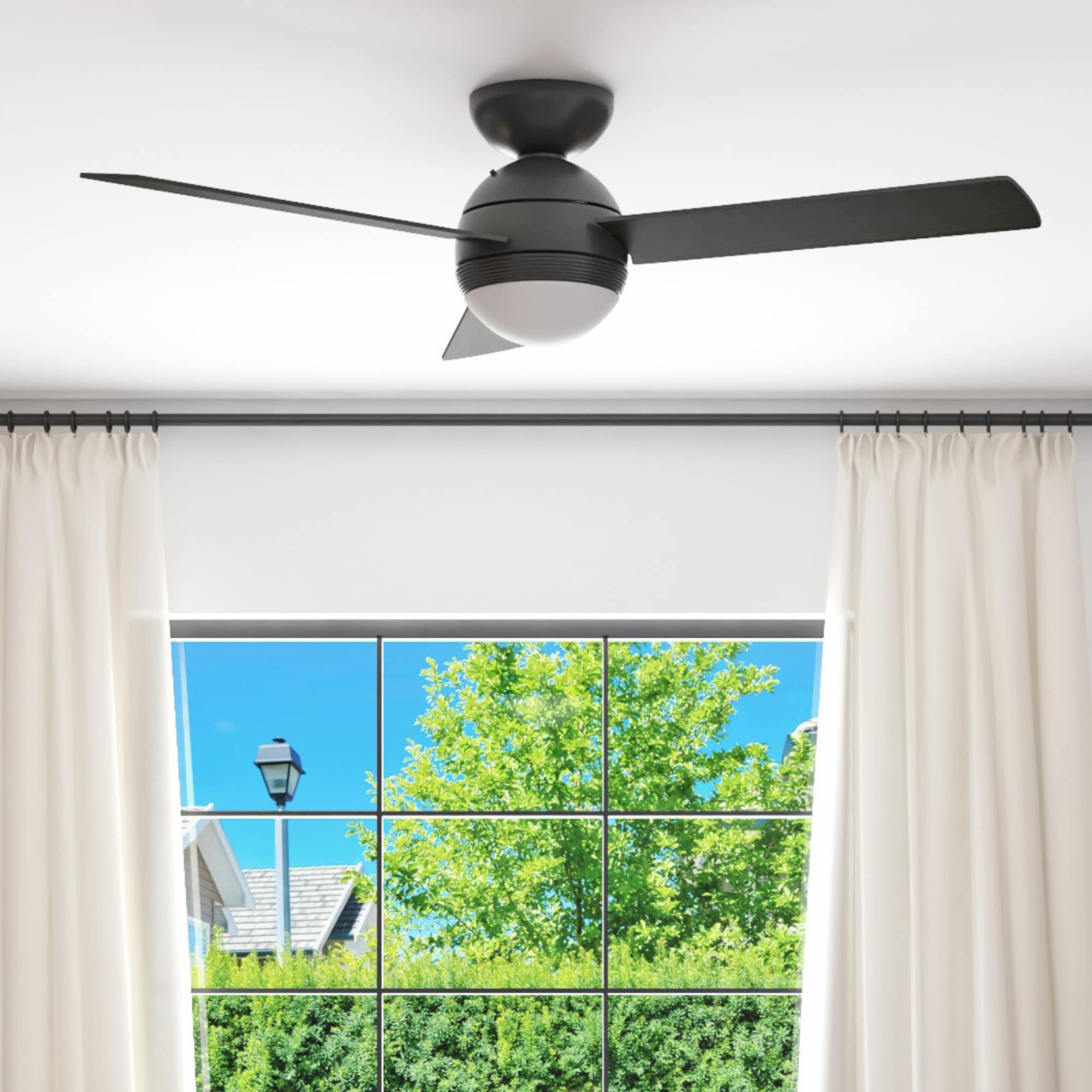 Annandale 52-in Matte Black with Espresso/Mink Blades Indoor Flush Mount Ceiling Fan with Light and Remote (3-Blade) | - Harbor Breeze 43345