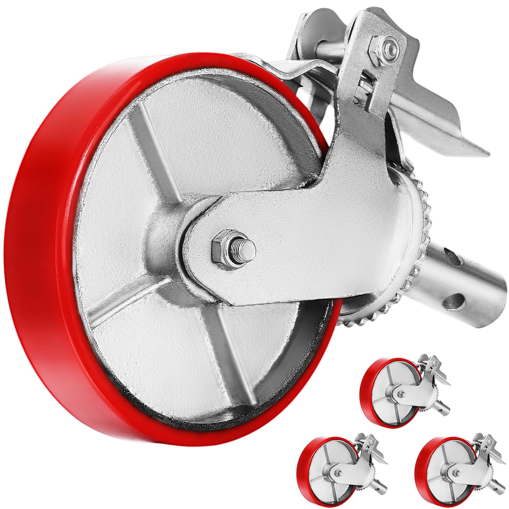Wudkey Scaffolding Casters 4 Pack 8 in Polyurethane Stem Wheels 4400 lb Set Red