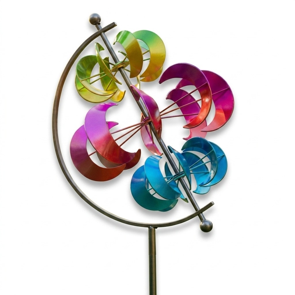 Etokfoks - Multi Color Metal Solar Powered Wind Spinner Outdoor Kinetic Wind Sculpture for Garde...