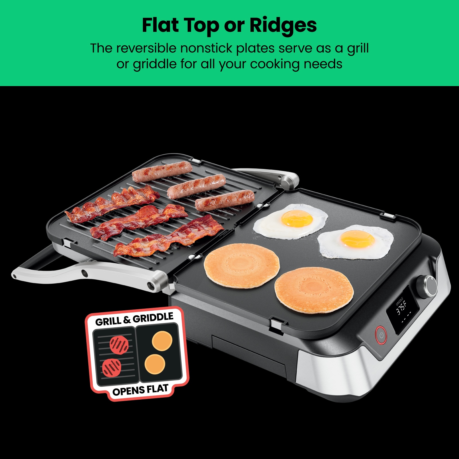 Hamilton Beach 3-in-1 Electric Indoor Grill + Griddle, 8-Serving,  Reversible Nonstick Plates 