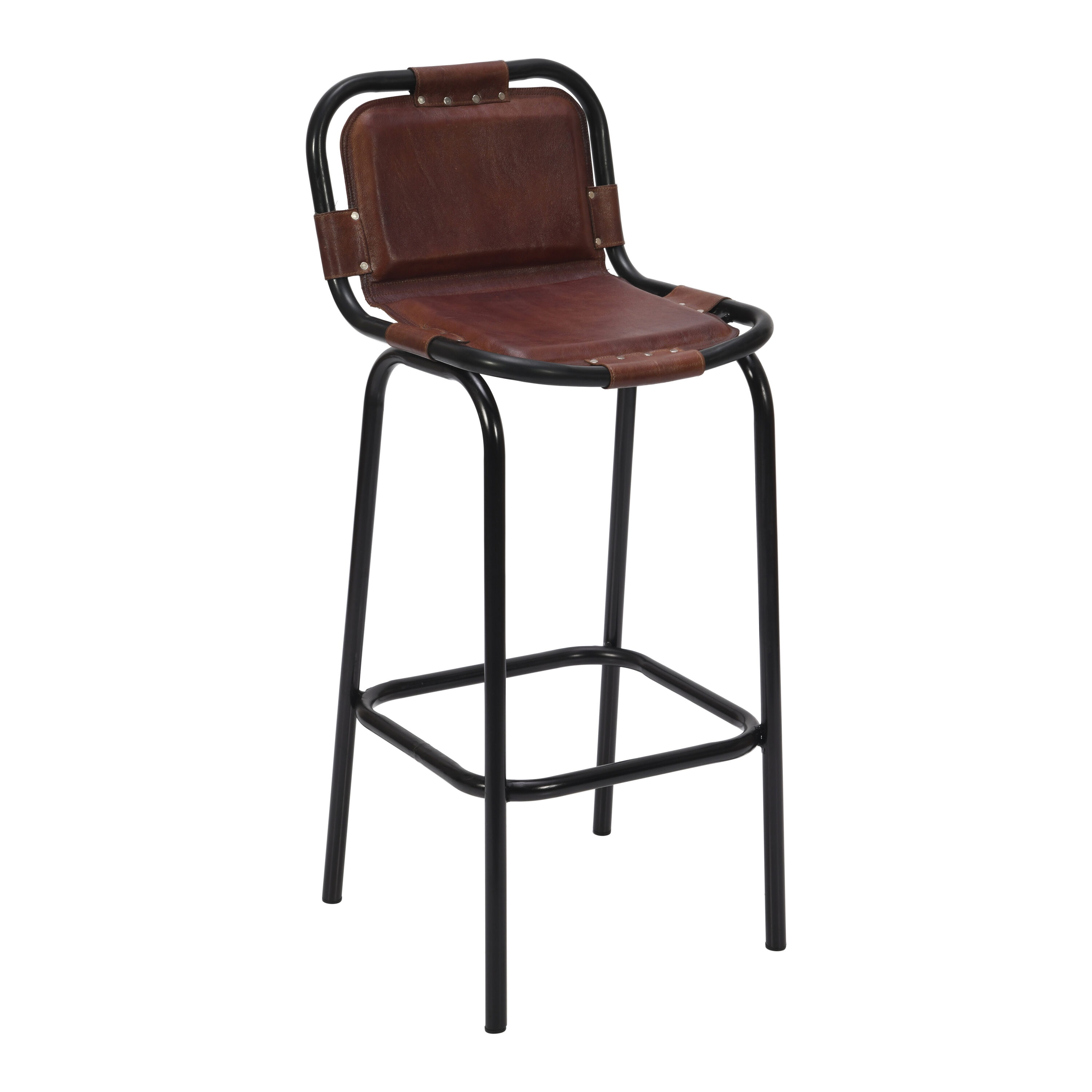 Benzara UPT-263783 Brown and Black 31-in H Small Upholstered Metal Bar Stool