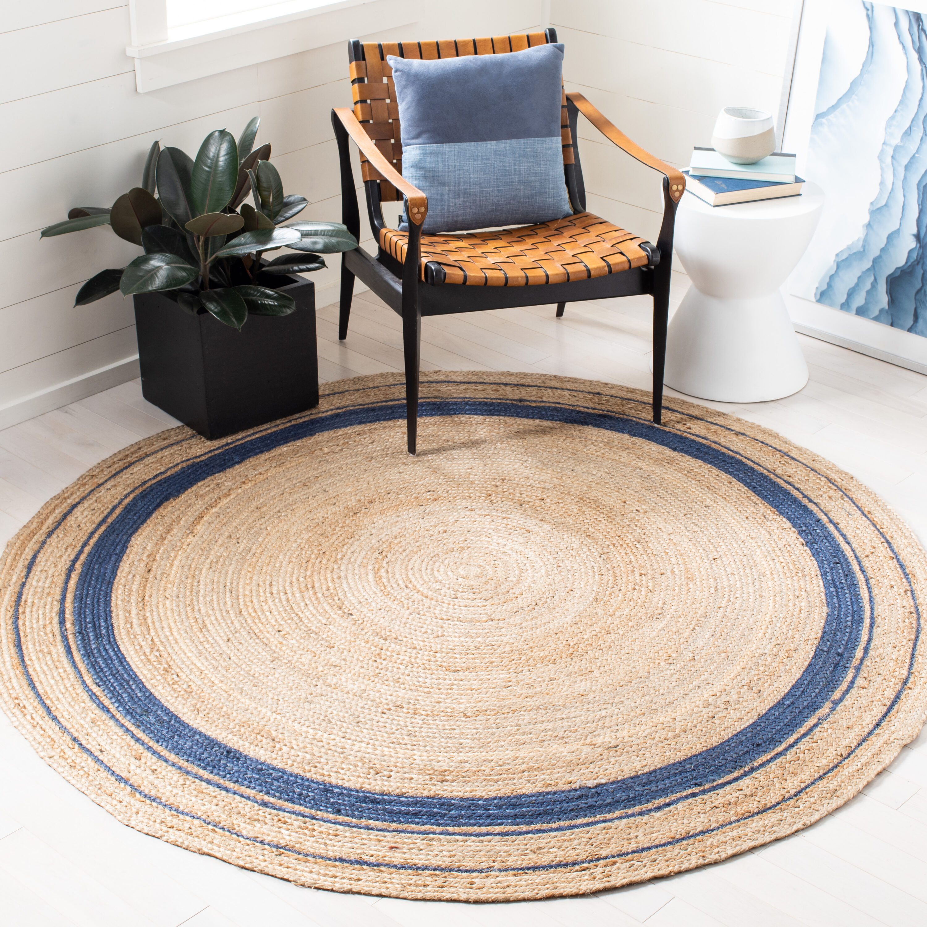  Natural Fiber 109 Navy/Natural Solid / Tonal 6ft x 6ft Round Rug
