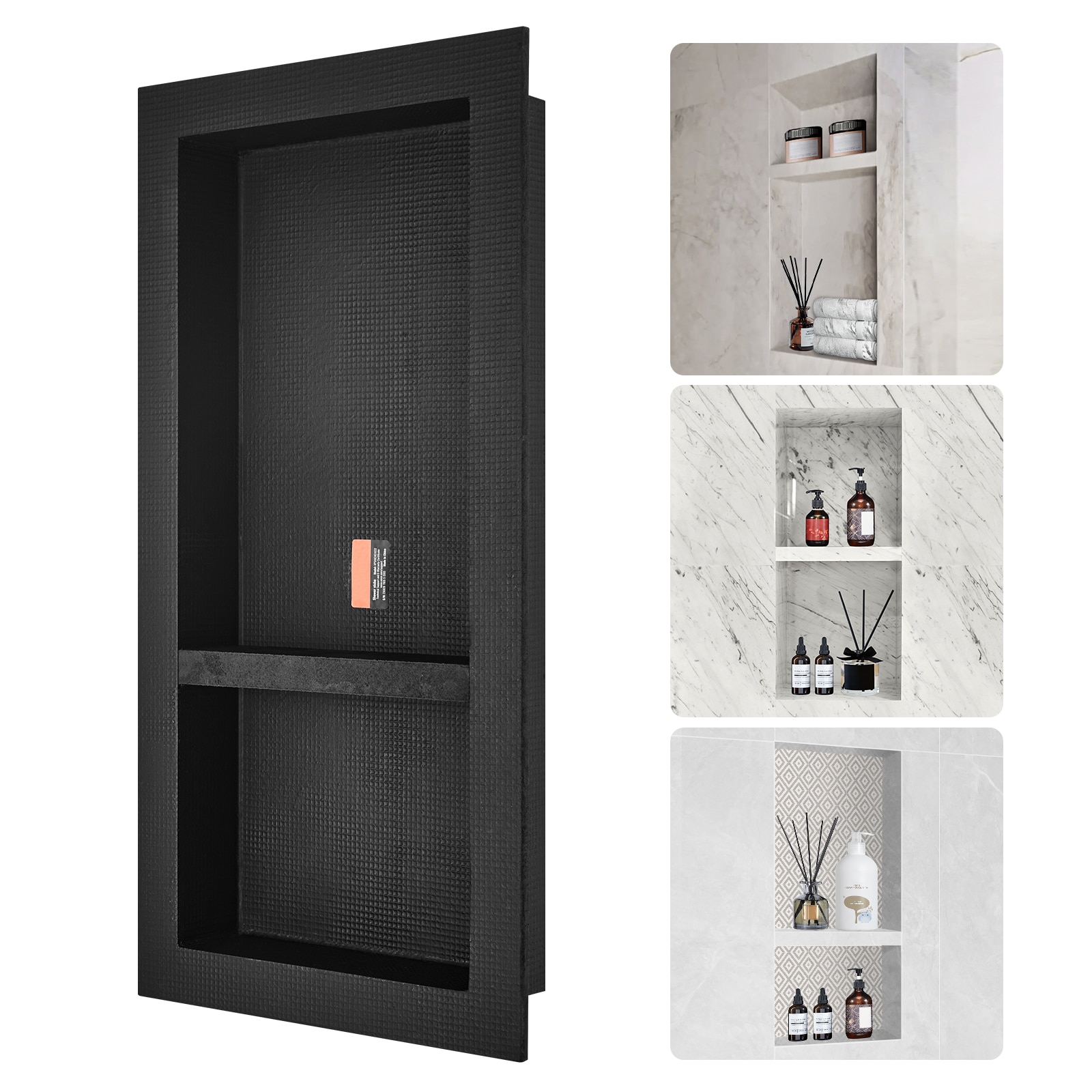 VEVOR SCSLLYBK2C1604693V0 Shower Niche Ready for Tile 16 in x 32 in  Double Shelf Organizer  Square Corners Wall inserted Niche Recessed  Sealed Protection Modern Soap Storage Niche for Shower Bathroom  Black