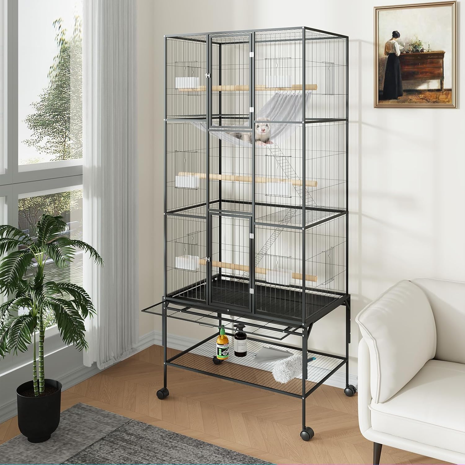 IdealHouse 69 Inch Large Rolling Bird Cage with Storage Shelf and Stand ...