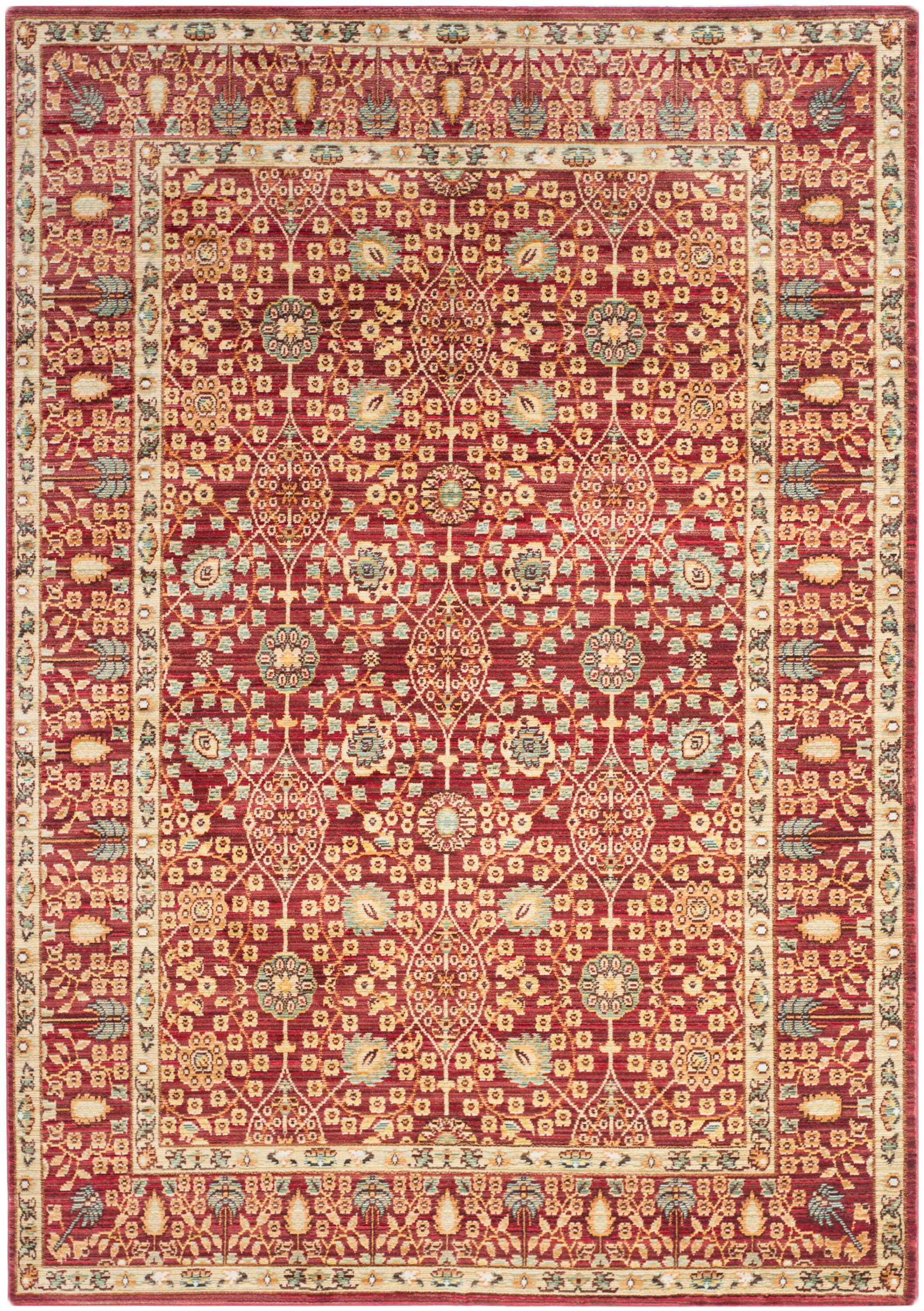 Red and Beige Rectangular Synthetic 4' x 6' Area Rug