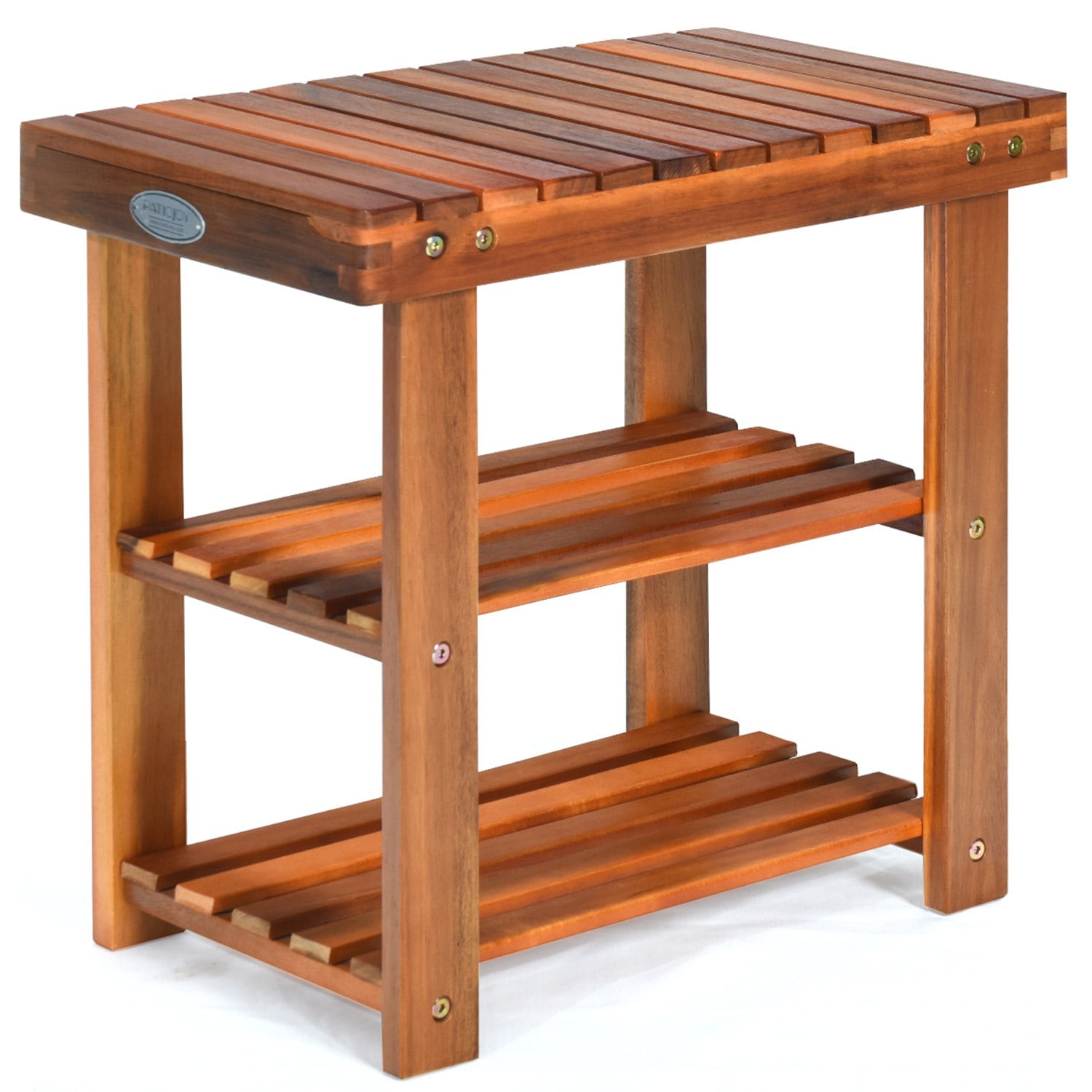 Costway  3-Tier Wood Shoe Rack 19 inches Shoe Bench Freestanding Boots Organizer Heavy-duty