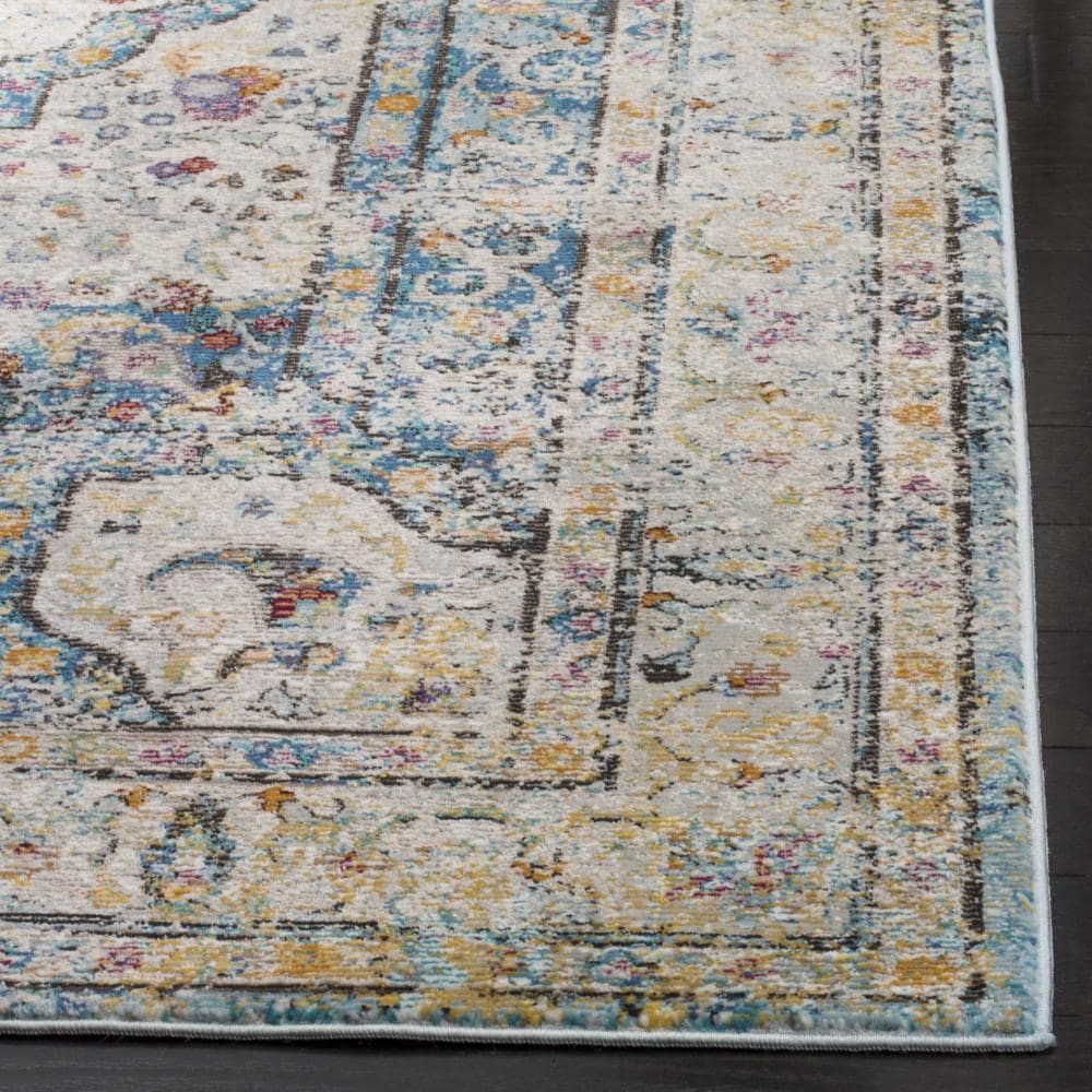 Elysian Distressed Cream/Red Square Wool Blend Area Rug - 6'5" x 6'5"