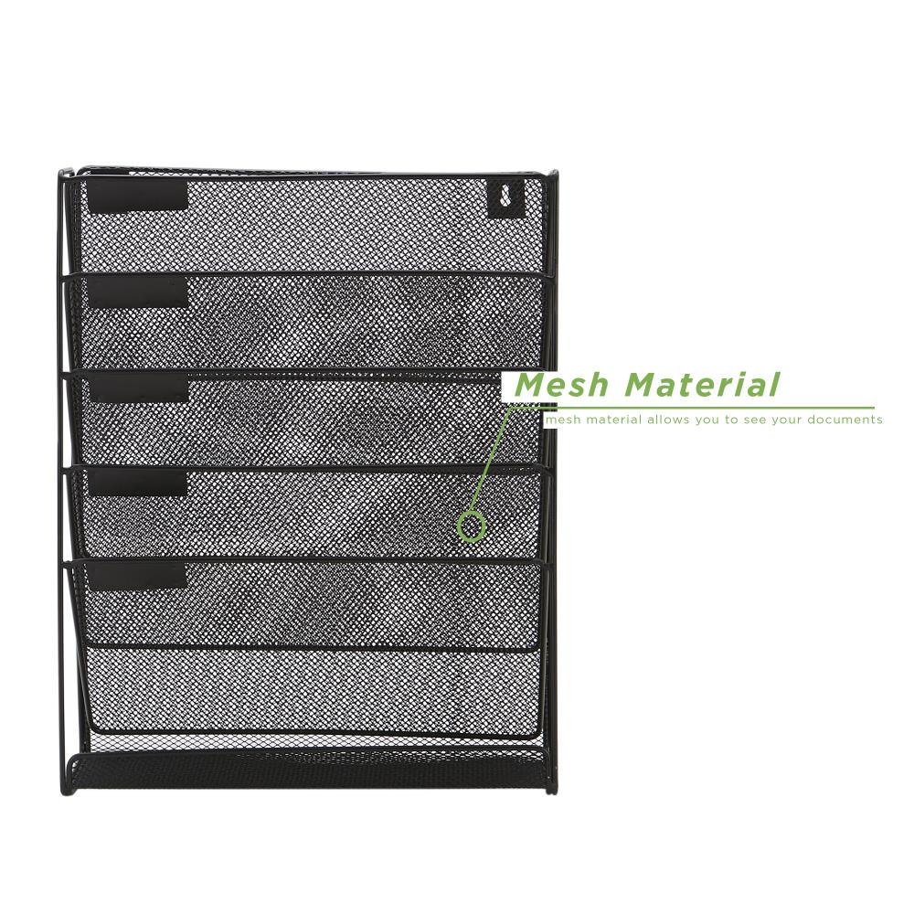 Black 1 Sticky Note Pro Space Mesh File Organizer 6 Tier Wall File Folder Holder Ofiice Hanging Letter Tray Organizer with Bottom Flat Tray and 2 Pencil Holders 6 File Folders 
